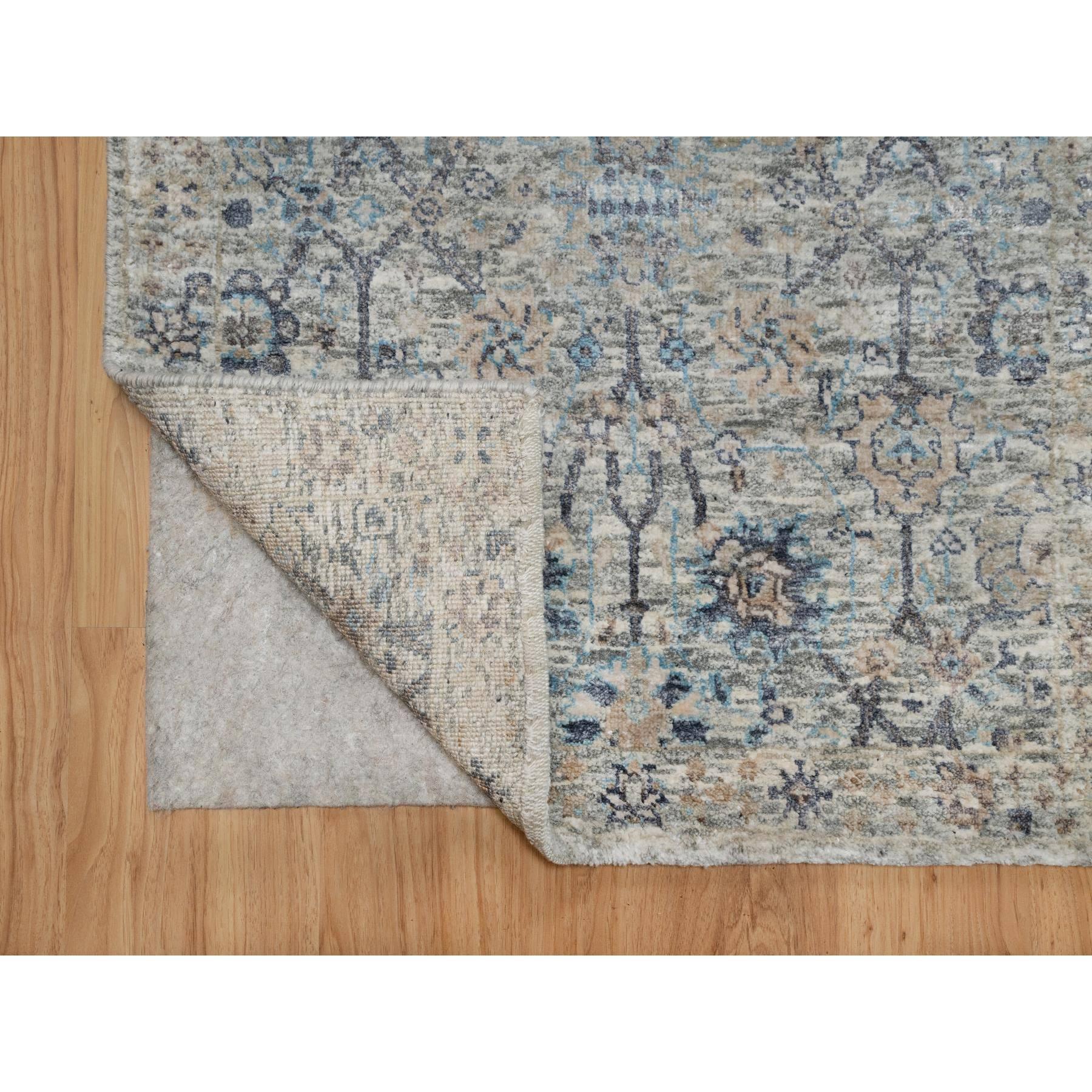 2'7'x15'9" Rice White, Hand Knotted, Sickle Leaf Design, Soft Pile, Silk with Textured Wool, XL Runner, Oriental Rug HR91158 - Image 3