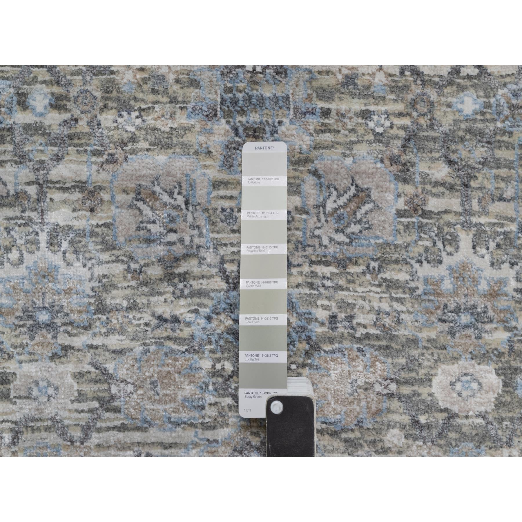 2'7'x15'9" Rice White, Hand Knotted, Sickle Leaf Design, Soft Pile, Silk with Textured Wool, XL Runner, Oriental Rug HR91158 - Image 4