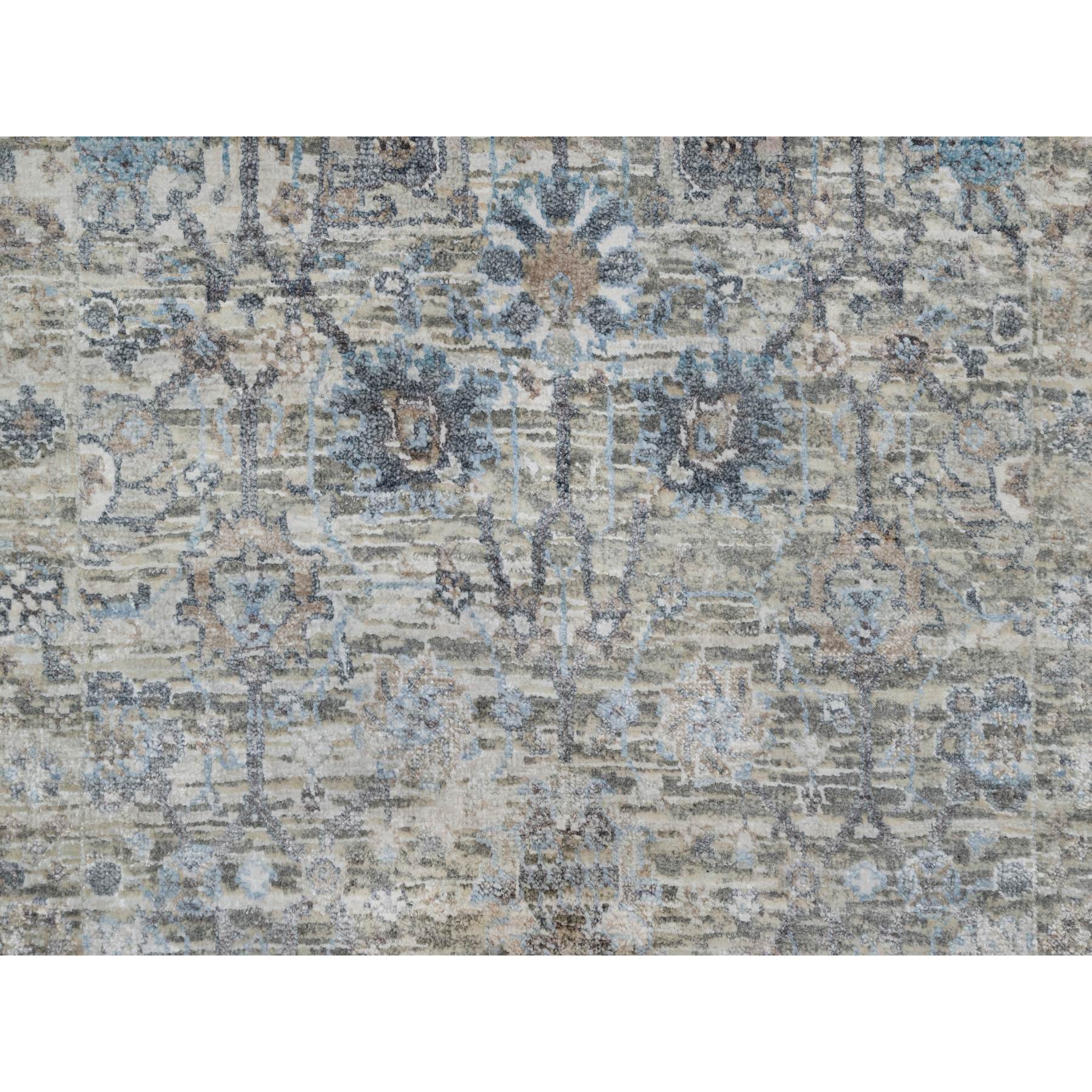 2'7'x15'9" Rice White, Hand Knotted, Sickle Leaf Design, Soft Pile, Silk with Textured Wool, XL Runner, Oriental Rug HR91158 - Image 5