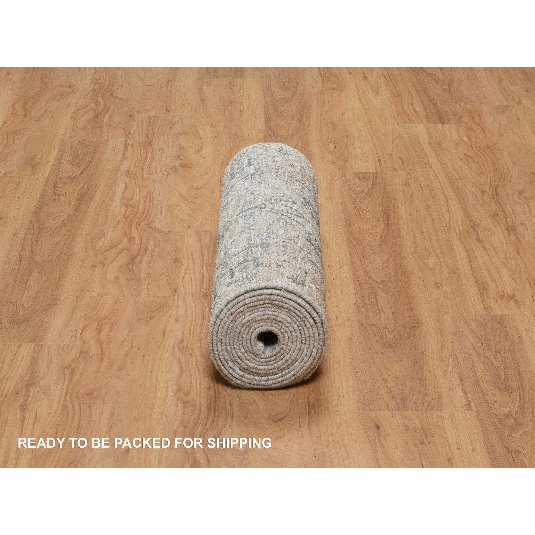 2'7'x15'9" Rice White, Hand Knotted, Sickle Leaf Design, Soft Pile, Silk with Textured Wool, XL Runner, Oriental Rug HR91158 - Image 6