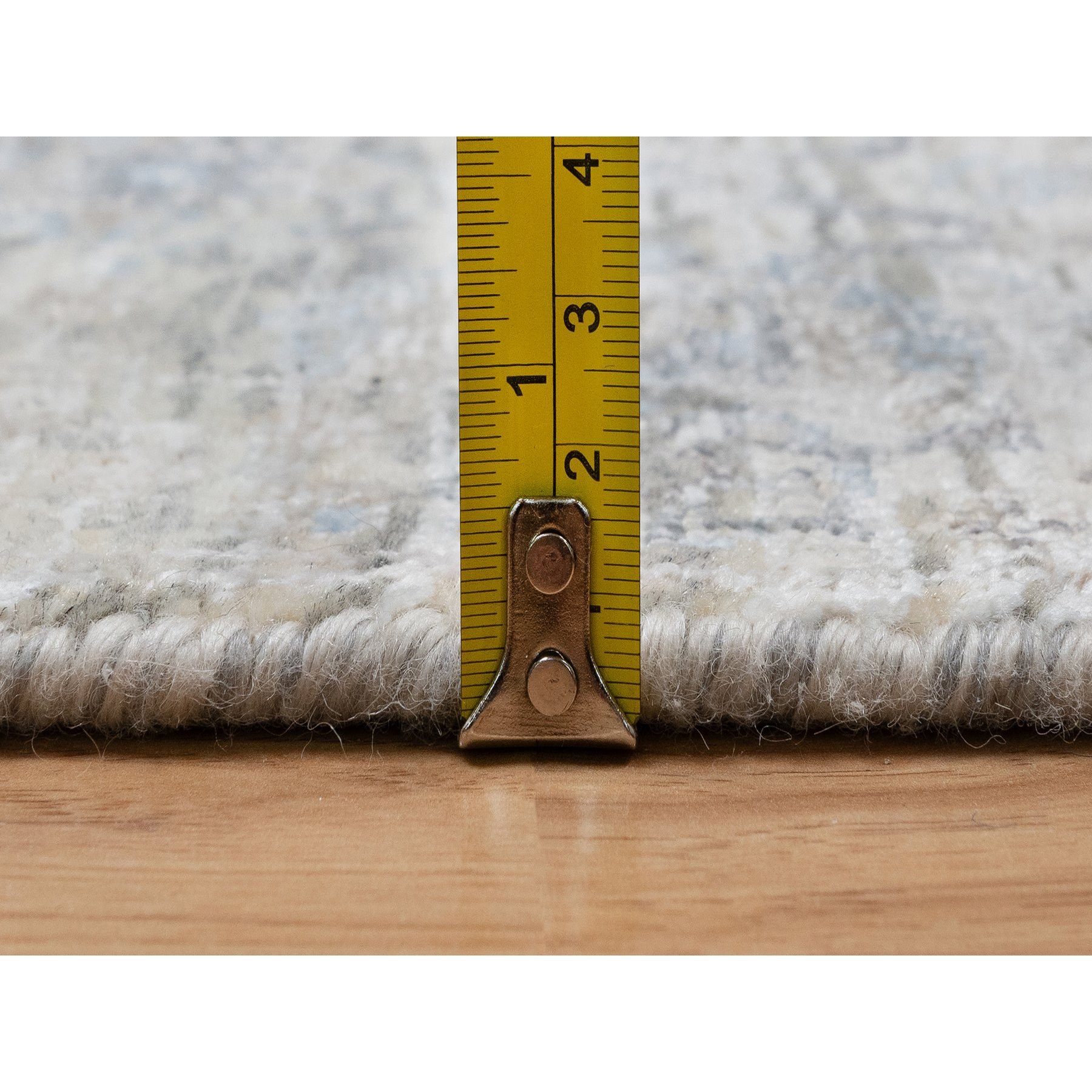 2'7'x15'9" Rice White, Hand Knotted, Sickle Leaf Design, Soft Pile, Silk with Textured Wool, XL Runner, Oriental Rug HR91158 - Image 7