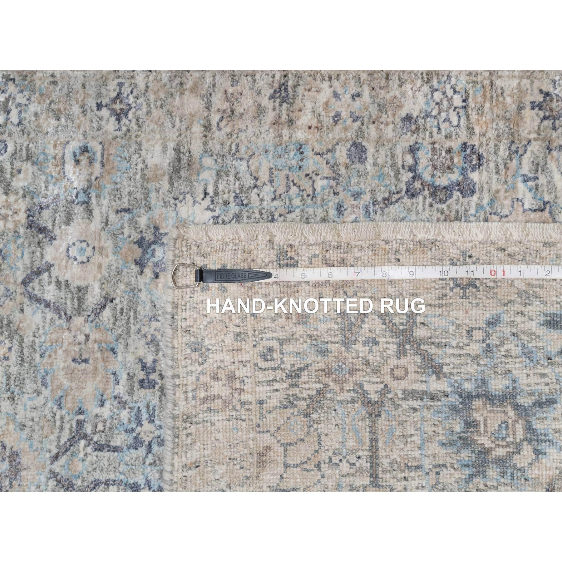 2'7'x15'9" Rice White, Hand Knotted, Sickle Leaf Design, Soft Pile, Silk with Textured Wool, XL Runner, Oriental Rug HR91158 - Image 8