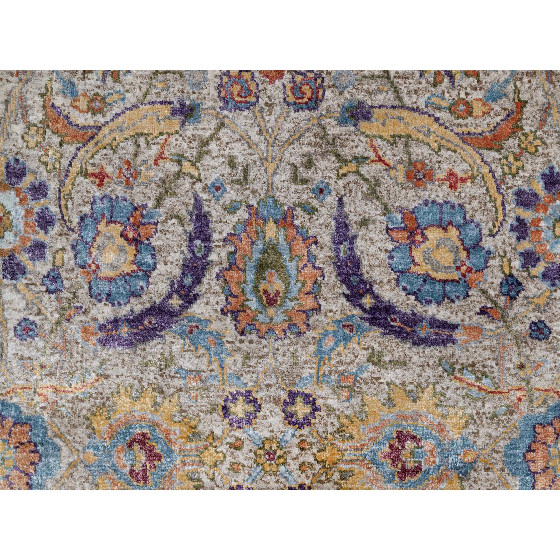 2'5"x26' Chiffon White, Silk with Textured Wool, Hand Knotted, Sickle Leaf Design, Borderless, XL Runner, Oriental Rug HR91159 - Image 5