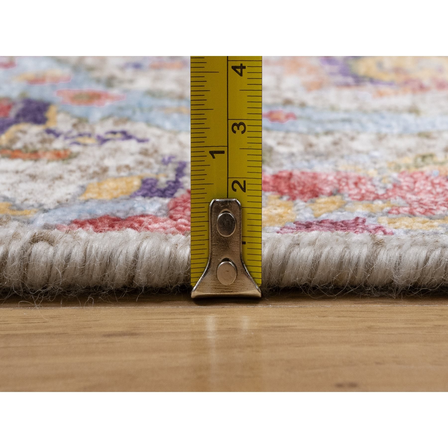 2'5"x26' Chiffon White, Silk with Textured Wool, Hand Knotted, Sickle Leaf Design, Borderless, XL Runner, Oriental Rug HR91159 - Image 7
