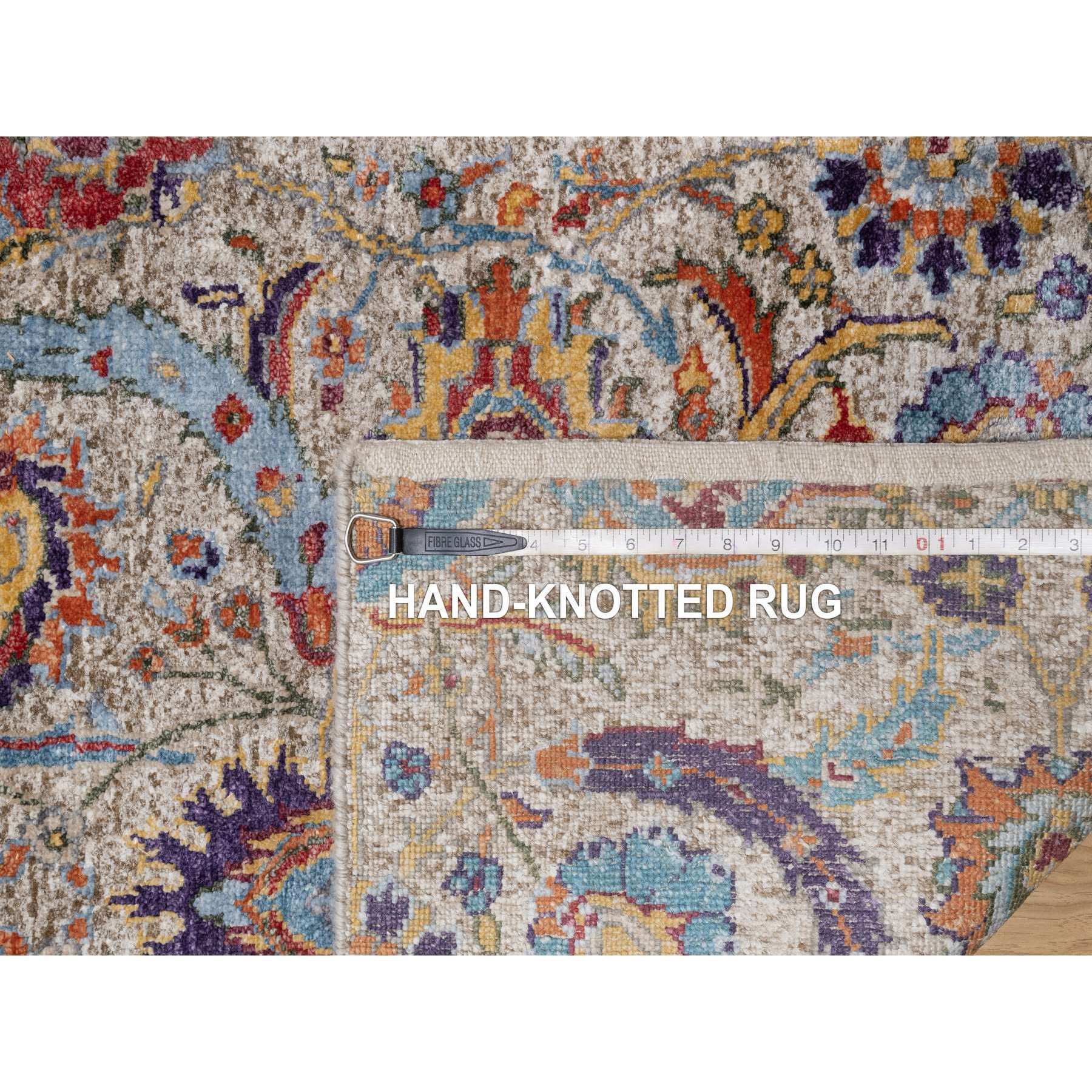 2'5"x26' Chiffon White, Silk with Textured Wool, Hand Knotted, Sickle Leaf Design, Borderless, XL Runner, Oriental Rug HR91159 - Image 8