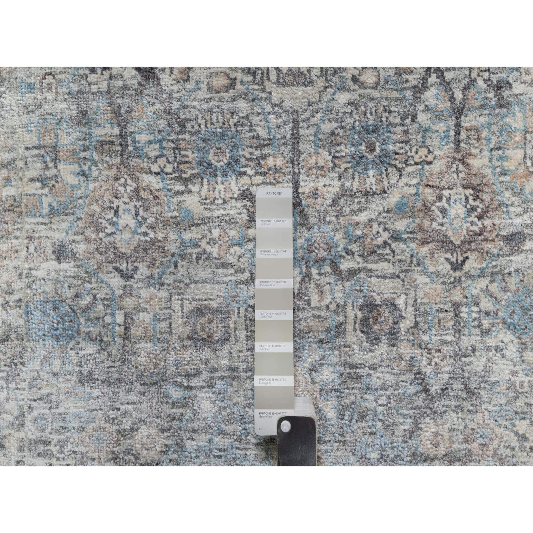 2'7"x25'9" Daisy White, Soft Pile, Sickle Leaf Design, Silk with Textured Wool, Hand Knotted, XL Runner, Oriental Rug HR91162 - Image 4