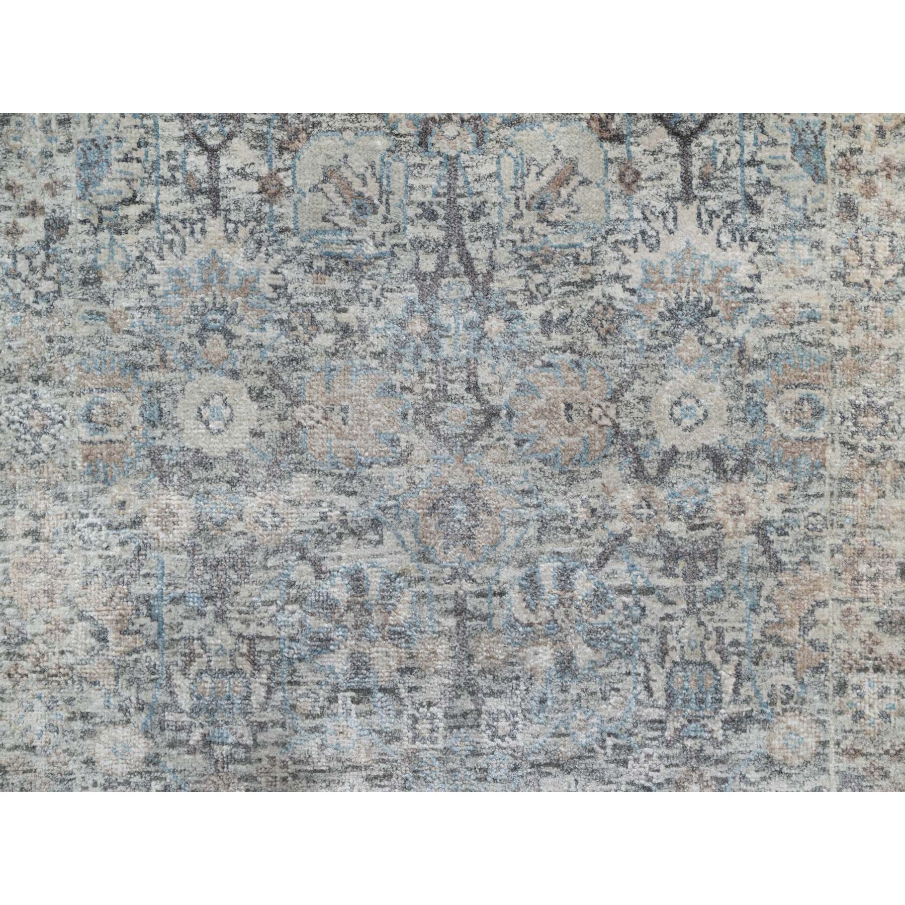 2'7"x25'9" Daisy White, Soft Pile, Sickle Leaf Design, Silk with Textured Wool, Hand Knotted, XL Runner, Oriental Rug HR91162 - Image 5
