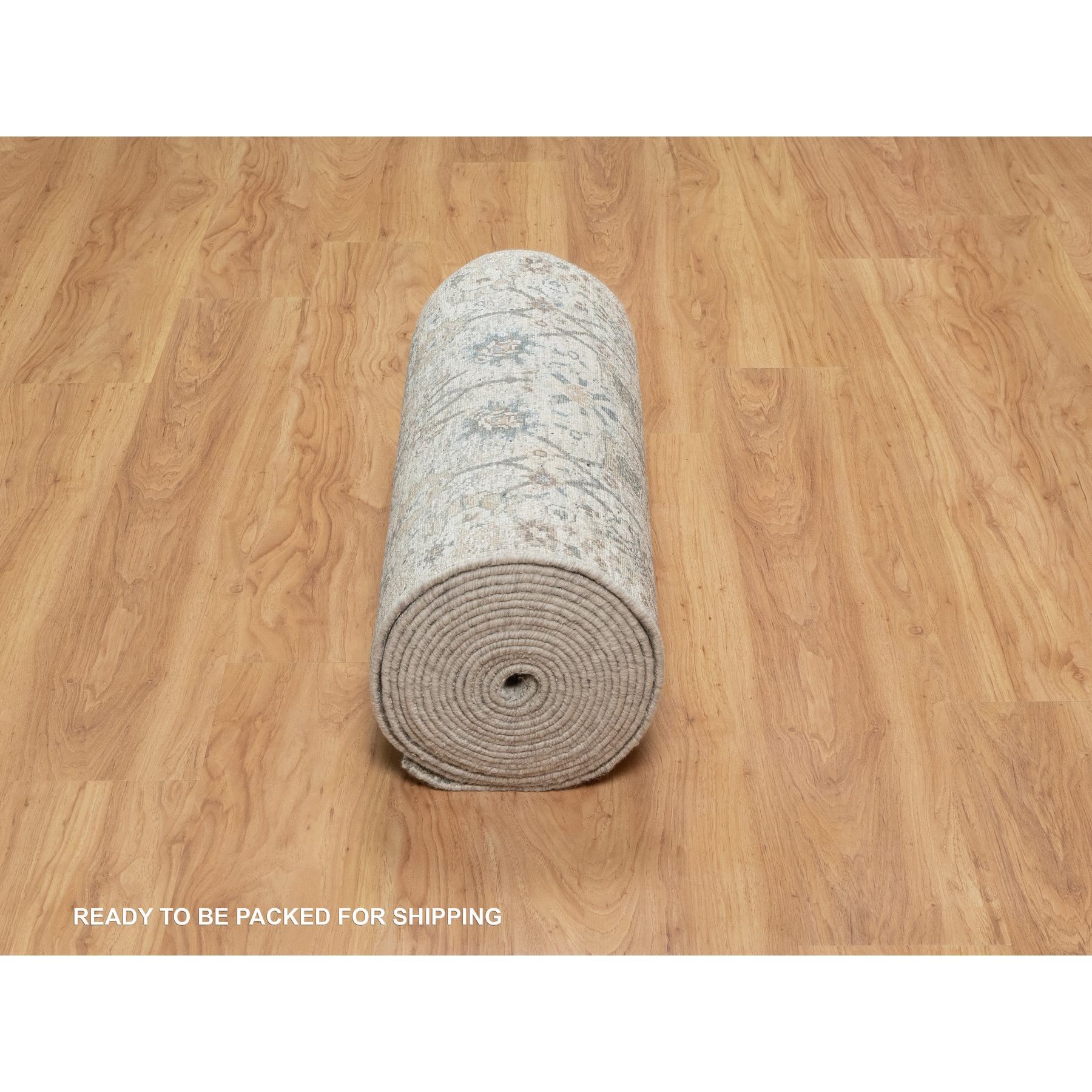 2'7"x25'9" Daisy White, Soft Pile, Sickle Leaf Design, Silk with Textured Wool, Hand Knotted, XL Runner, Oriental Rug HR91162 - Image 6