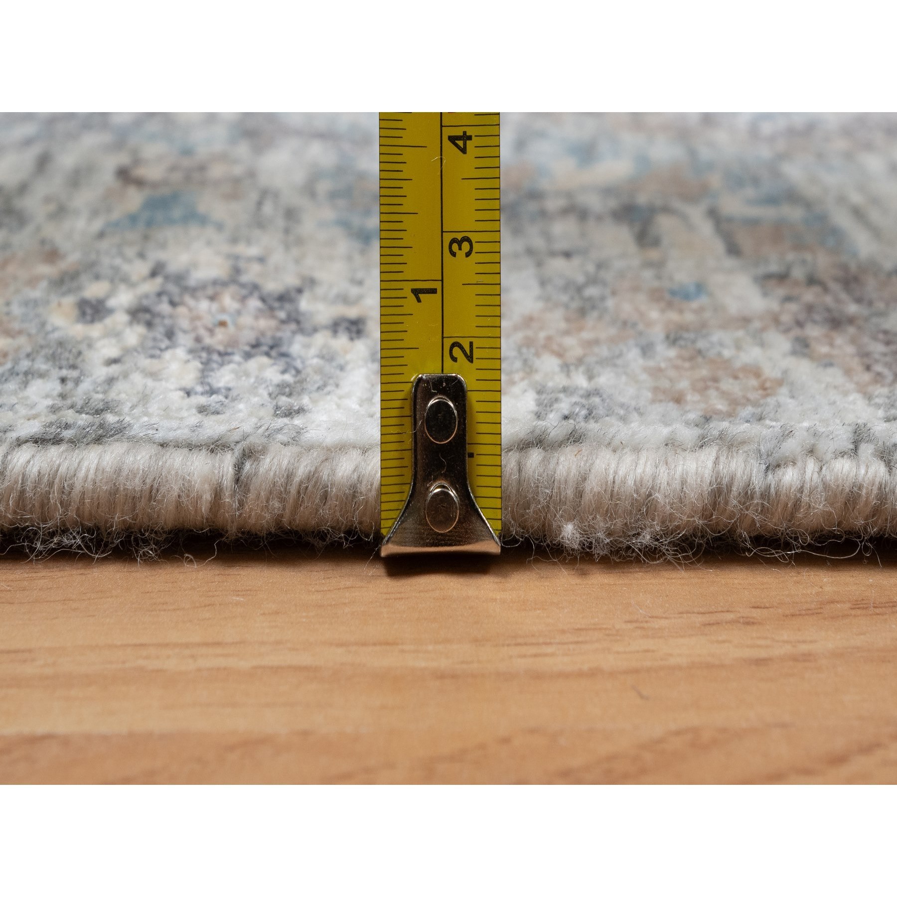 2'7"x25'9" Daisy White, Soft Pile, Sickle Leaf Design, Silk with Textured Wool, Hand Knotted, XL Runner, Oriental Rug HR91162 - Image 7