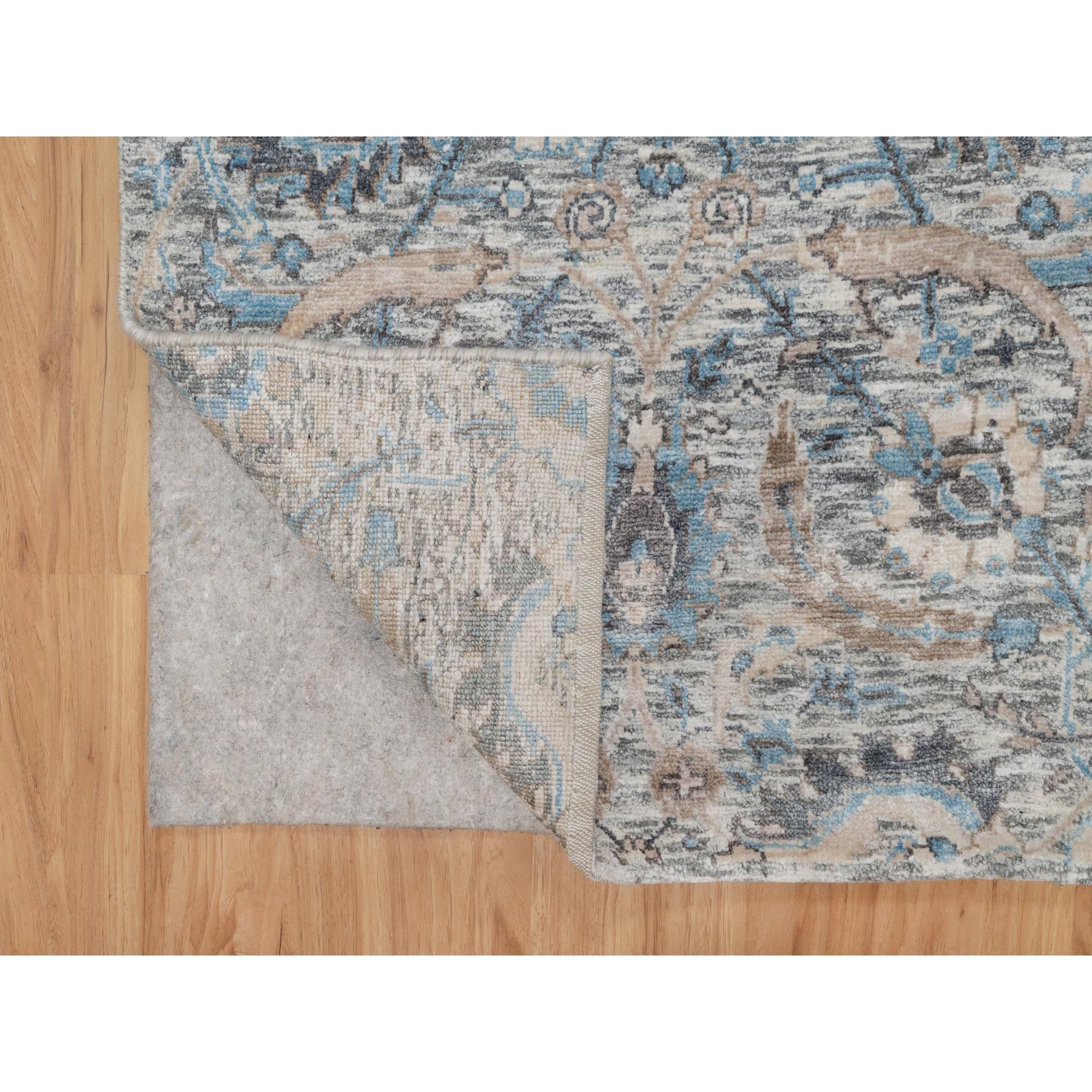 2'6"x27'9" Powder White, Sickle Leaf Design, Soft Pile, Silk with Textured Wool, Hand Knotted, XL Runner, Oriental Rug HR91163 - Image 3