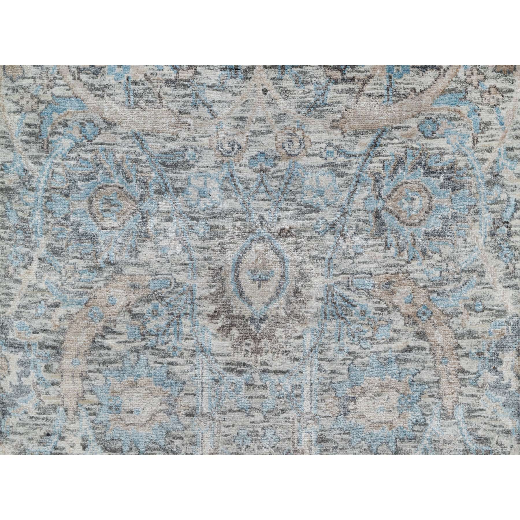 2'6"x27'9" Powder White, Sickle Leaf Design, Soft Pile, Silk with Textured Wool, Hand Knotted, XL Runner, Oriental Rug HR91163 - Image 5