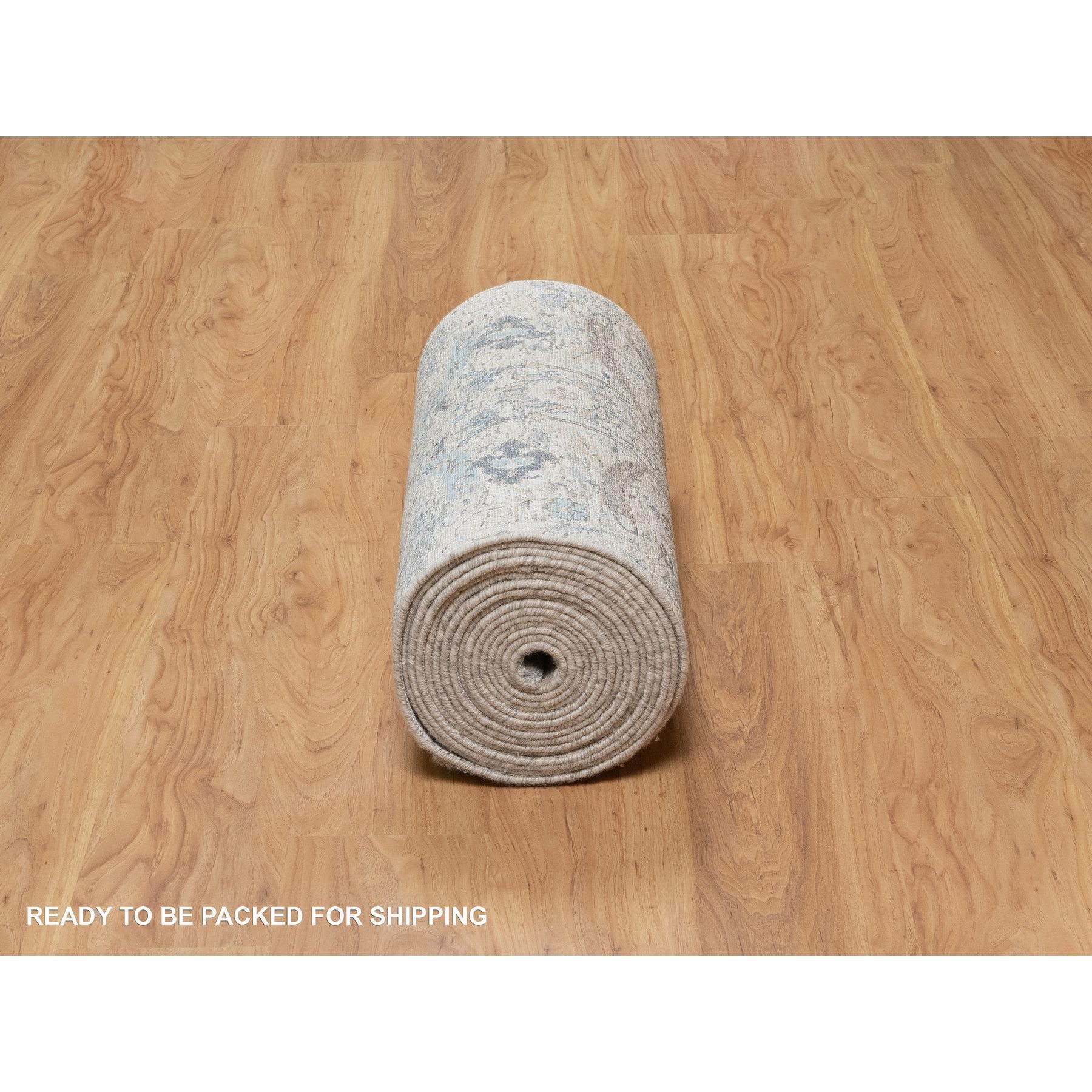 2'6"x27'9" Powder White, Sickle Leaf Design, Soft Pile, Silk with Textured Wool, Hand Knotted, XL Runner, Oriental Rug HR91163 - Image 6
