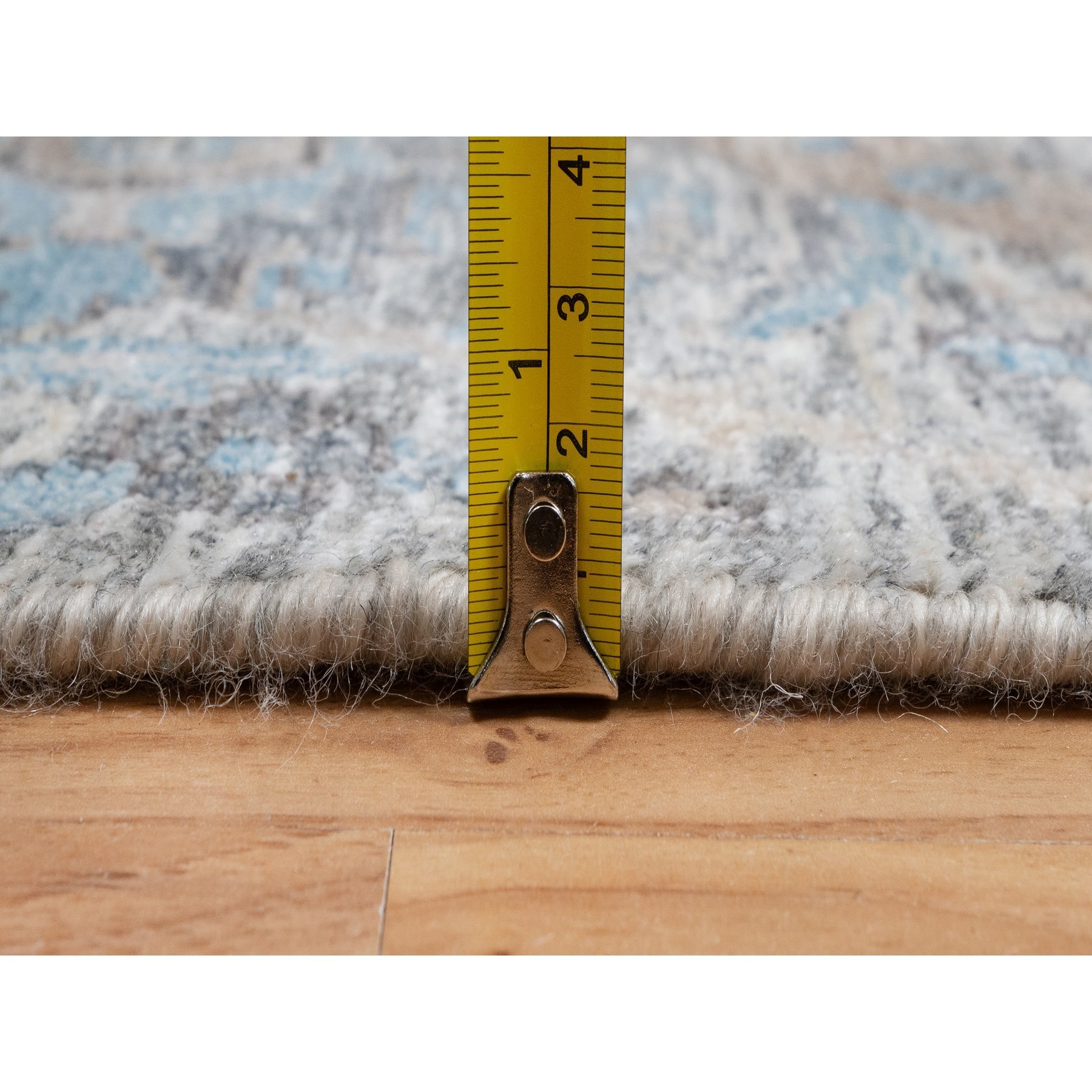 2'6"x27'9" Powder White, Sickle Leaf Design, Soft Pile, Silk with Textured Wool, Hand Knotted, XL Runner, Oriental Rug HR91163 - Image 7