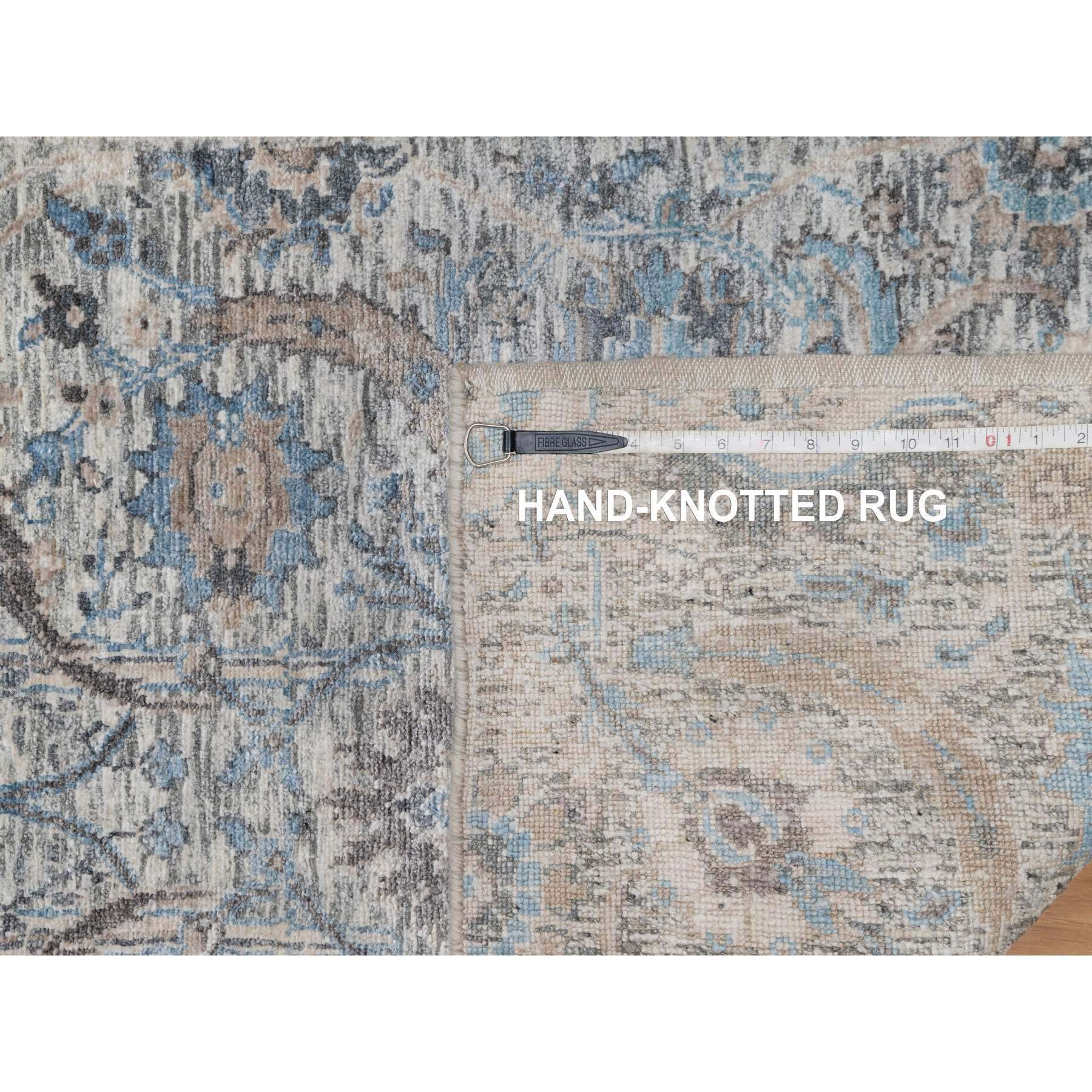 2'6"x27'9" Powder White, Sickle Leaf Design, Soft Pile, Silk with Textured Wool, Hand Knotted, XL Runner, Oriental Rug HR91163 - Image 8