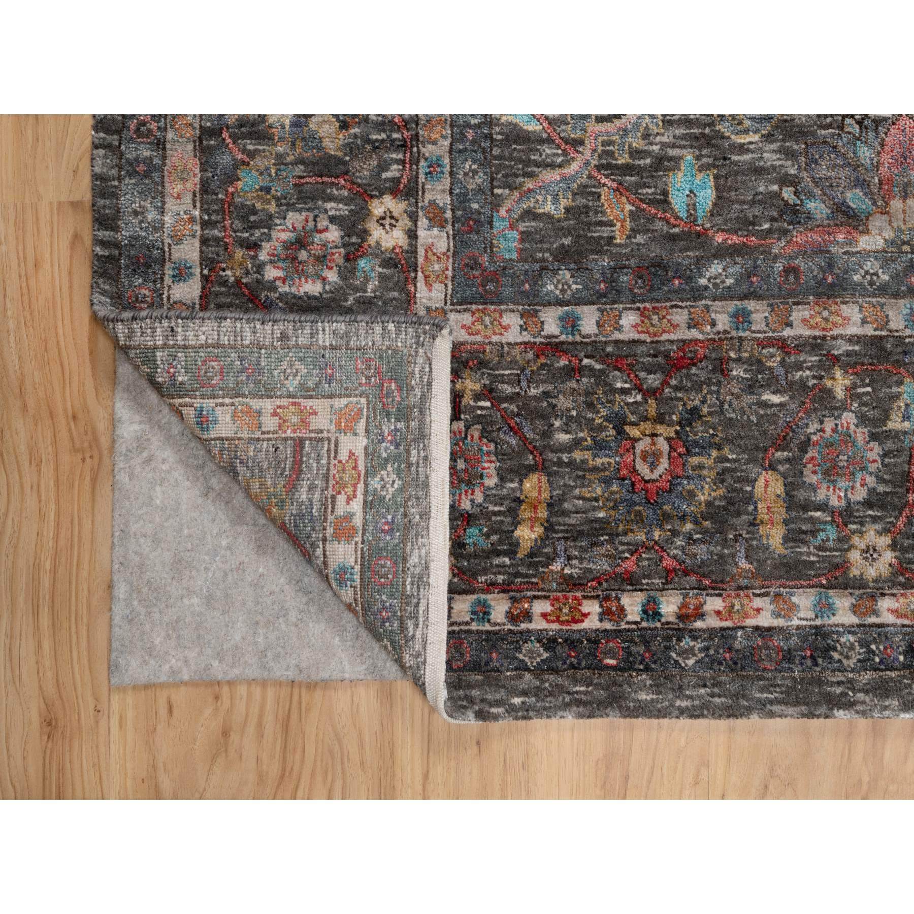 7'9"x10'2" Coffee Brown, Hand Knotted, Striae Pattern, Persian Scrolls Leaf and Flower Design, Textured Wool and Silk, Oriental Rug HR91166 - Image 4