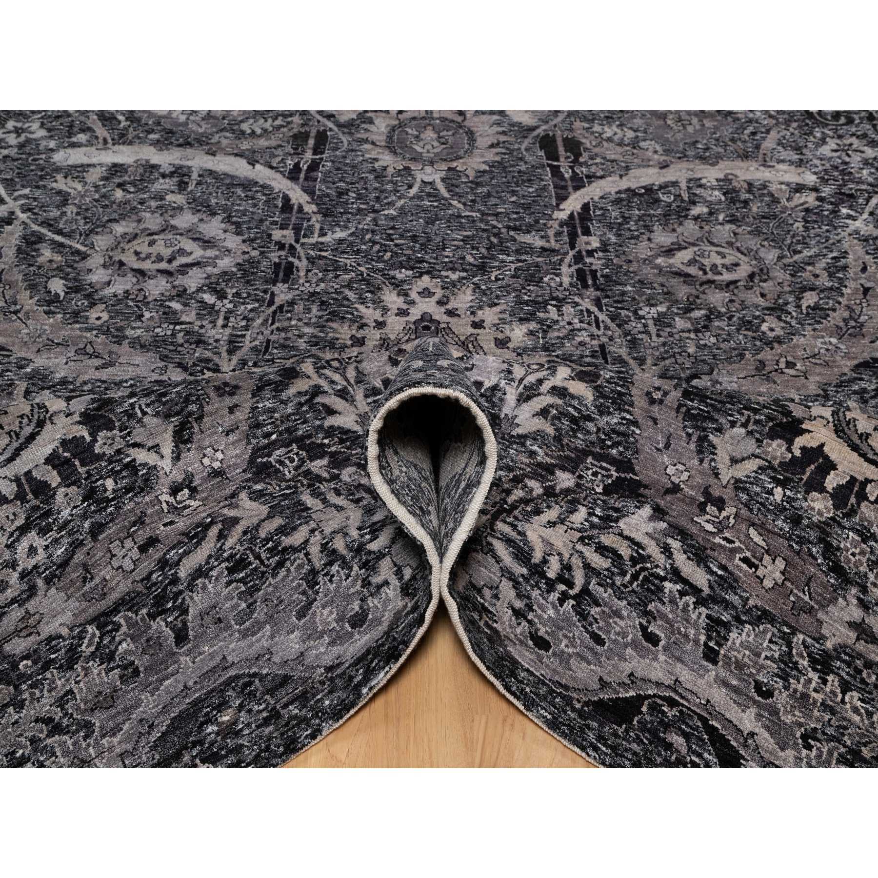 8'8"x11'10" Onyx Black, Soft Pile, Sickle Leaf Design, Lush and Plush, Hand Knotted, Wool and Silk, Oriental Rug HR91167 - Image 5