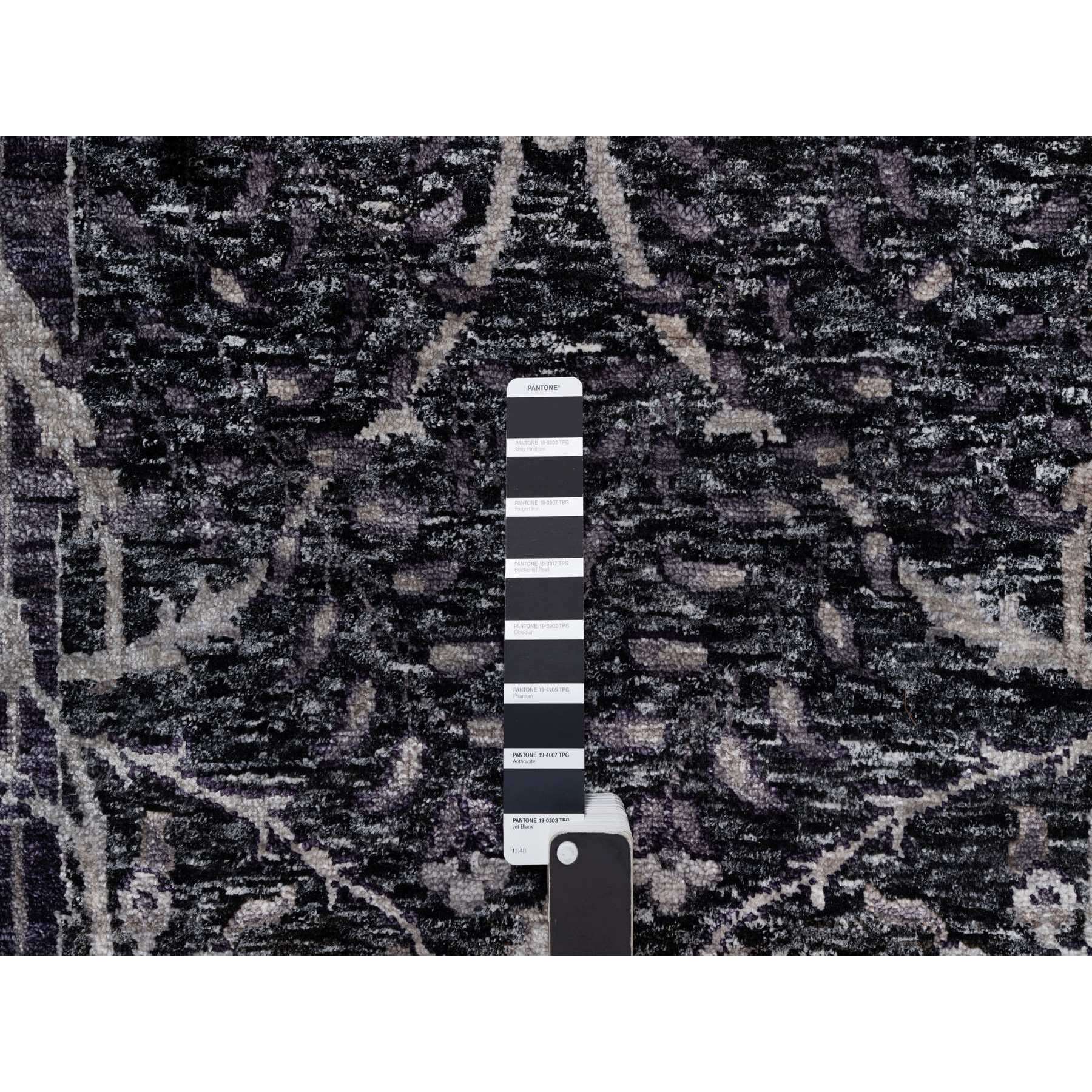 8'8"x11'10" Onyx Black, Soft Pile, Sickle Leaf Design, Lush and Plush, Hand Knotted, Wool and Silk, Oriental Rug HR91167 - Image 7