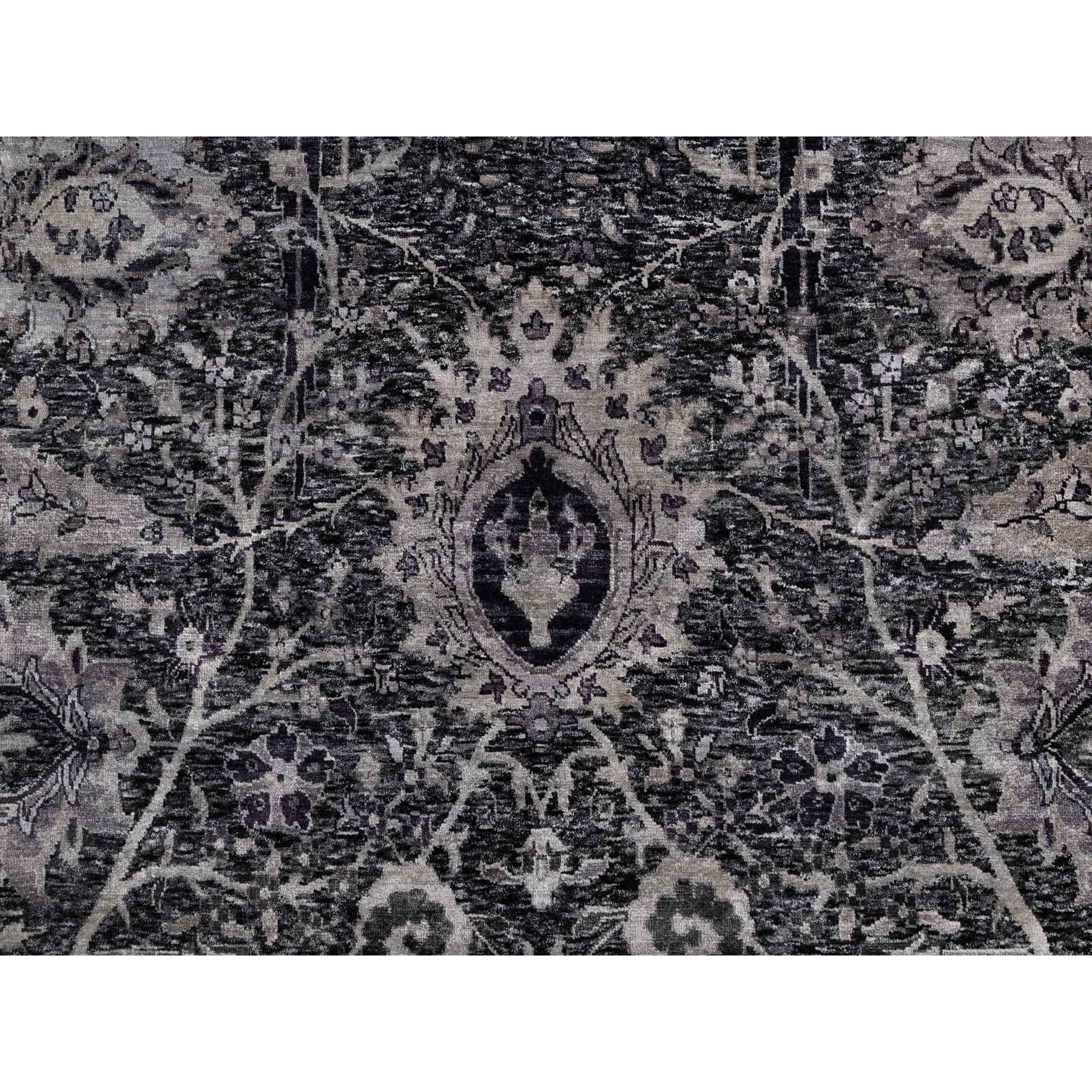 8'8"x11'10" Onyx Black, Soft Pile, Sickle Leaf Design, Lush and Plush, Hand Knotted, Wool and Silk, Oriental Rug HR91167 - Image 8