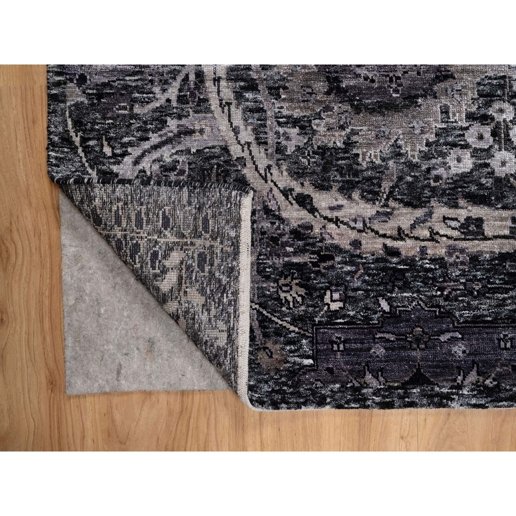 8'1"x10' Phantom Black, Lush and Plush, Hand Knotted, Sickle Leaf Design, Soft Pile, Wool and Silk, Oriental Rug HR91169 - Image 4