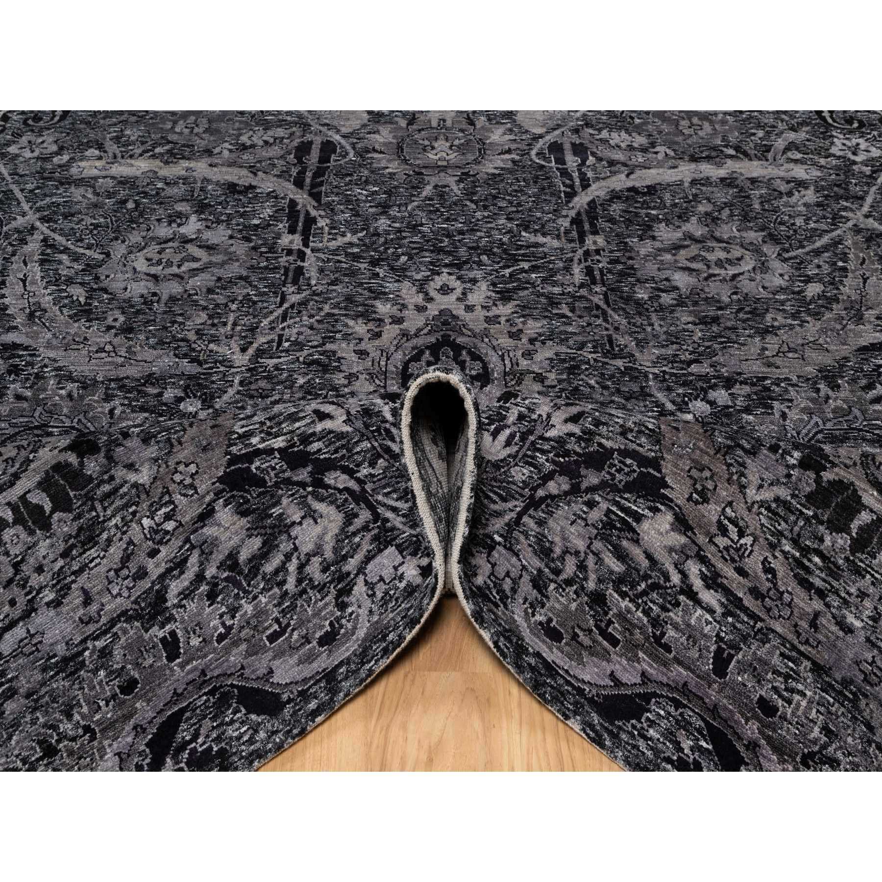 8'1"x10' Phantom Black, Lush and Plush, Hand Knotted, Sickle Leaf Design, Soft Pile, Wool and Silk, Oriental Rug HR91169 - Image 5