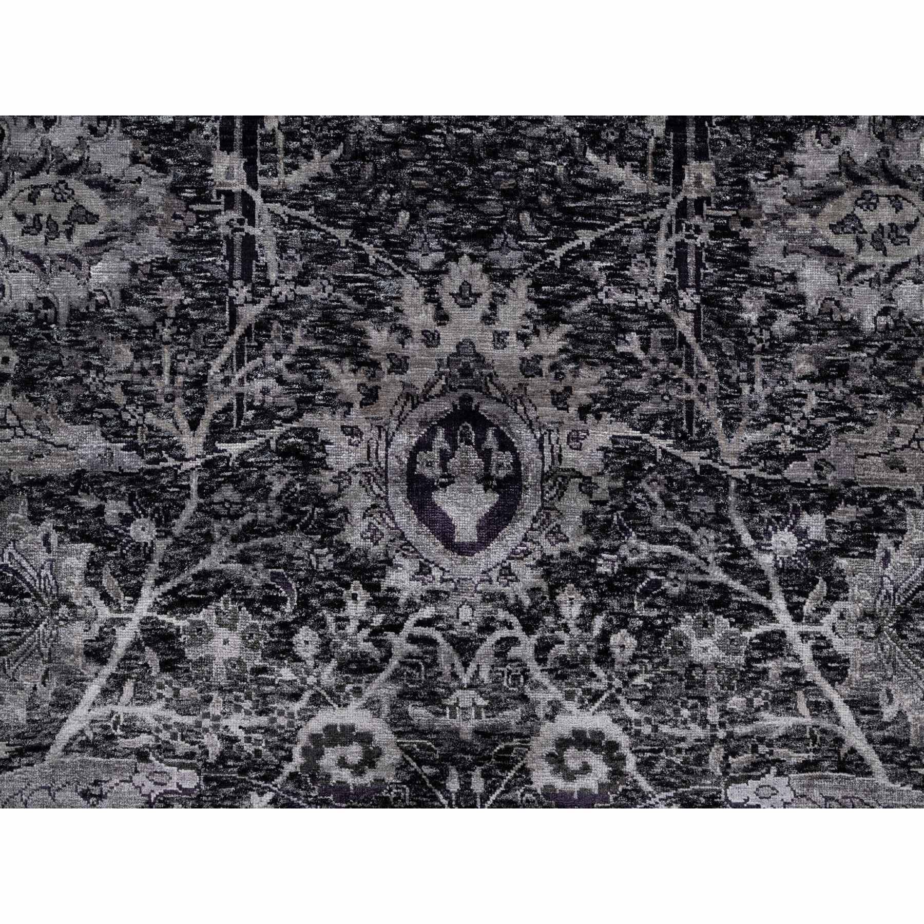 8'1"x10' Phantom Black, Lush and Plush, Hand Knotted, Sickle Leaf Design, Soft Pile, Wool and Silk, Oriental Rug HR91169 - Image 8