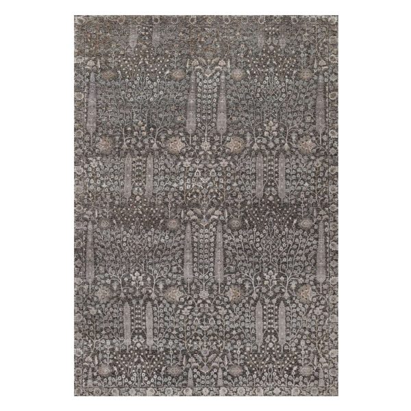 9'9"x14'2" Ash Gray, Willow and Cypress Tree Design, Denser Weave, Textured Wool and Silk, Hand Knotted, Oriental Rug HR91171