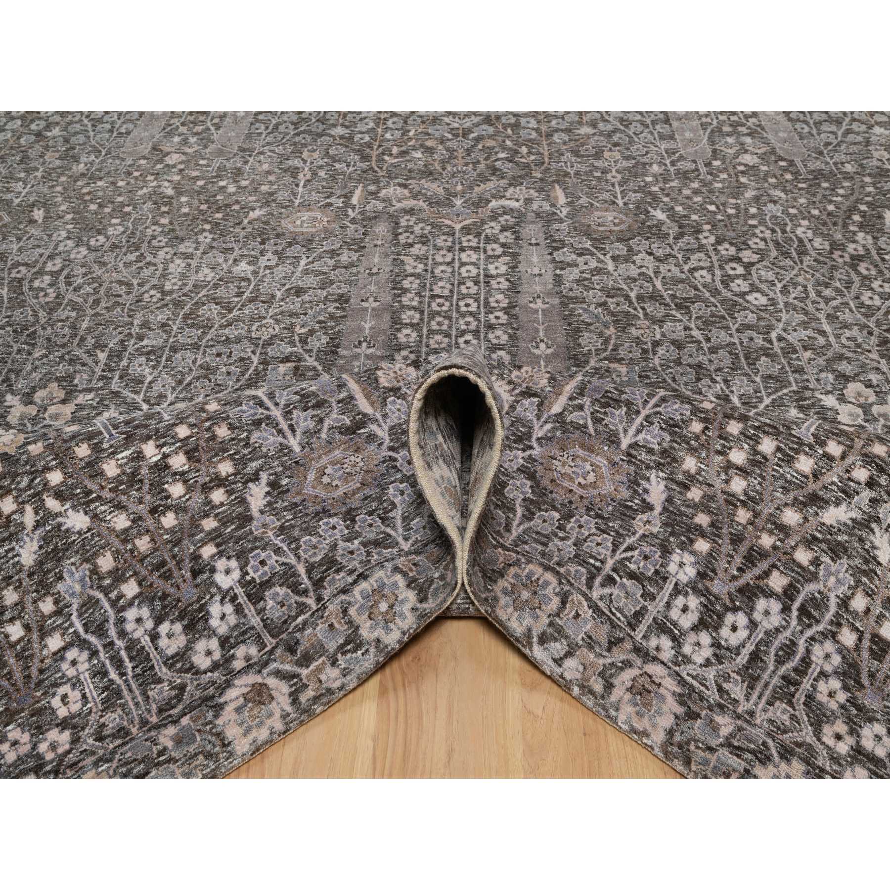 9'9"x14'2" Ash Gray, Willow and Cypress Tree Design, Denser Weave, Textured Wool and Silk, Hand Knotted, Oriental Rug HR91171 - Image 5