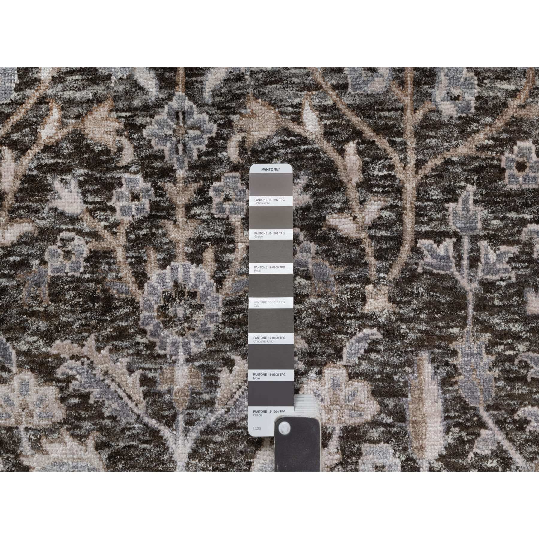 9'9"x14'2" Ash Gray, Willow and Cypress Tree Design, Denser Weave, Textured Wool and Silk, Hand Knotted, Oriental Rug HR91171 - Image 7