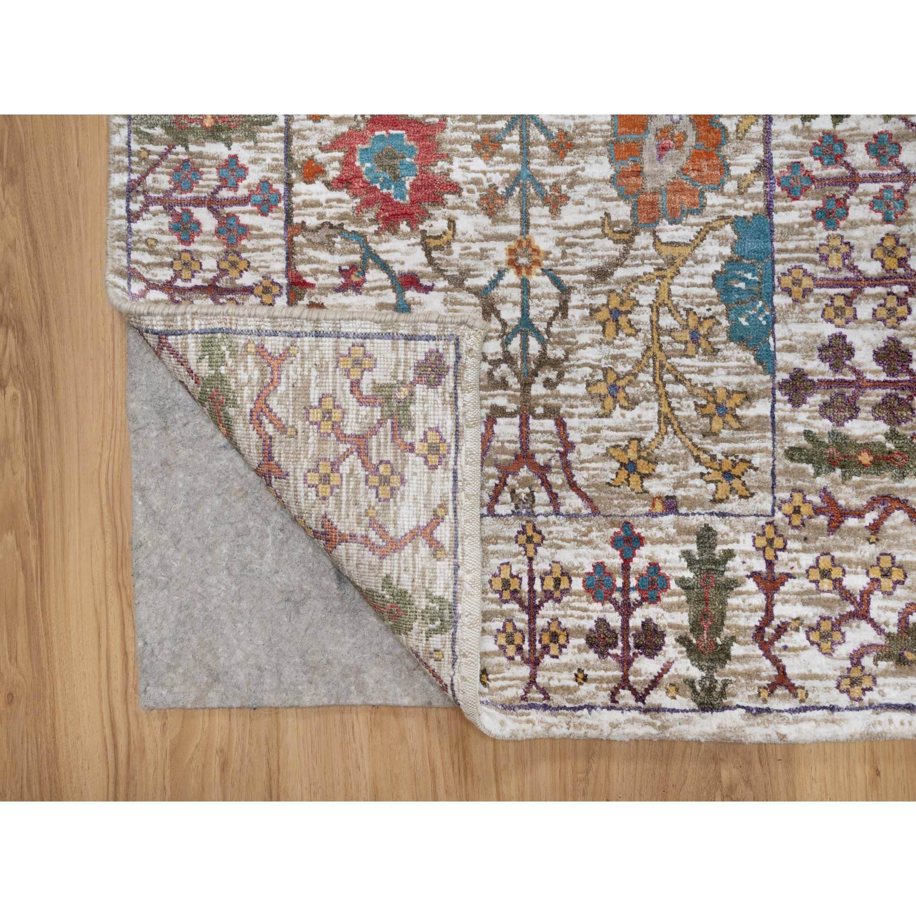 2'8"x16'2" Daisy White with Brown, Directional Vase Design, Silk with Textured Wool, Hand Knotted, XL Runner, Oriental Rug HR91176 - Image 3