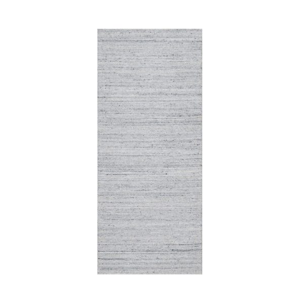 2'6"x6' Snow White, Hand Loomed, Plain Modern Striae Design, Soft to the Touch, Natural Wool, Runner, Oriental Rug HR91186