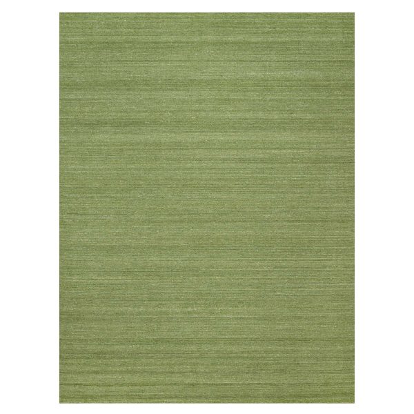 9'1"x12' Grasshopper Green, Soft Pile, Plain Modern Striae Design, Tone on Tone, Pure Wool, Hand Loomed, Oriental Rug HR91189