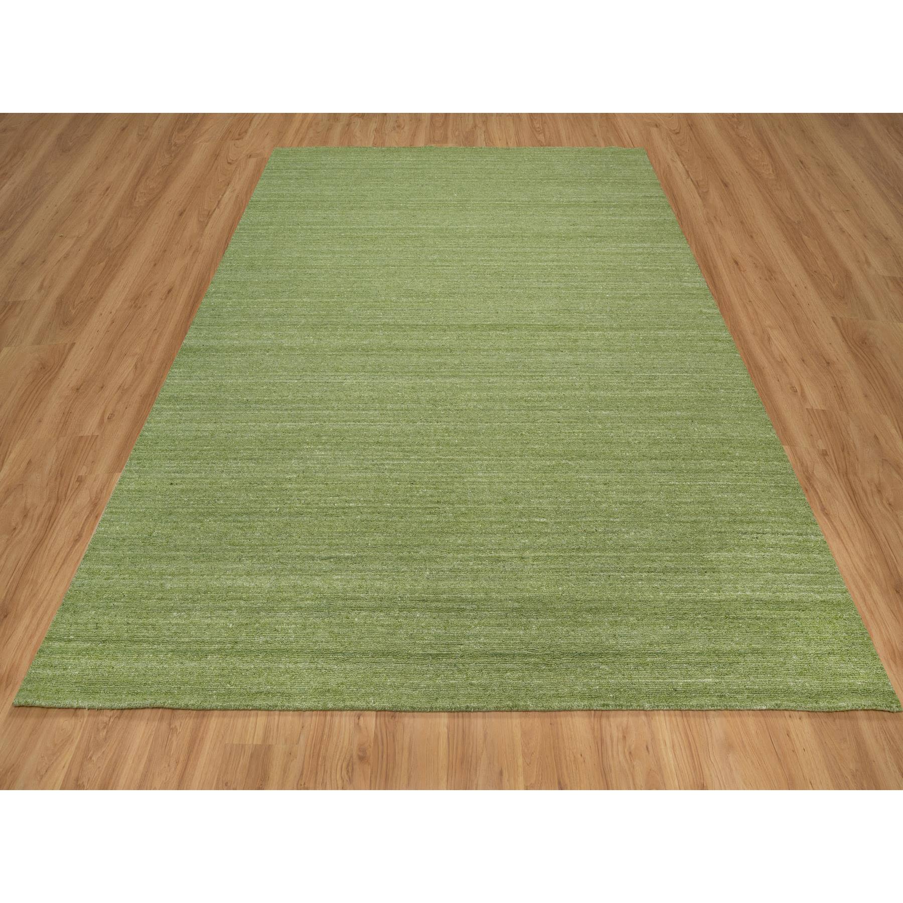 8'1"x10' Olive Green, Hand Loomed, Plain Modern Striae Design, Tone on Tone, Soft to the Touch, Pure Wool, Oriental Rug HR91194 - Image 2