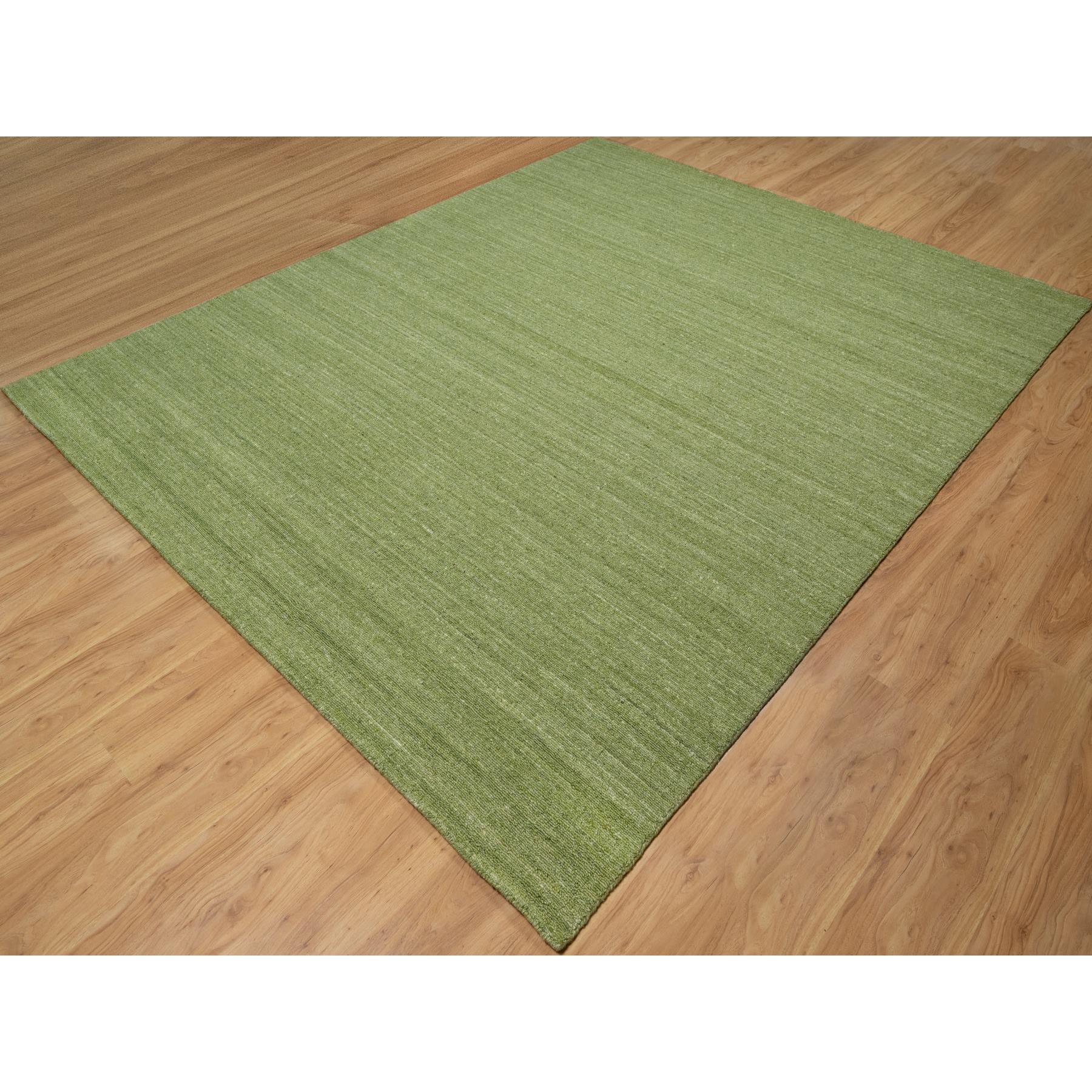 8'1"x10' Olive Green, Hand Loomed, Plain Modern Striae Design, Tone on Tone, Soft to the Touch, Pure Wool, Oriental Rug HR91194 - Image 3