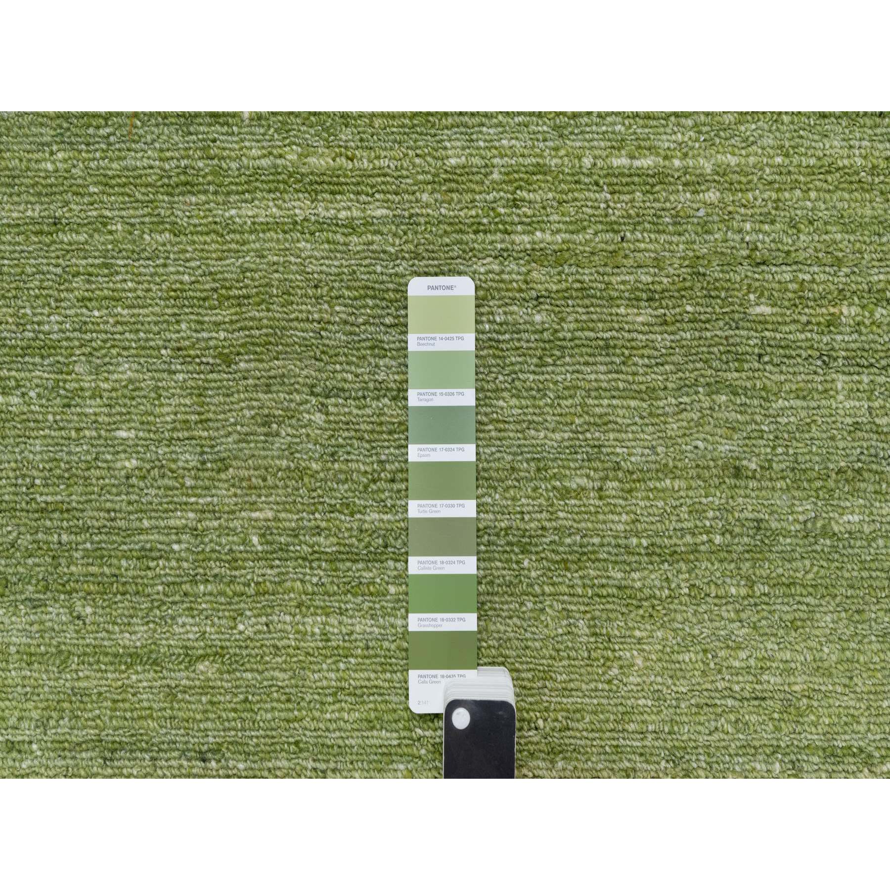 8'1"x10' Olive Green, Hand Loomed, Plain Modern Striae Design, Tone on Tone, Soft to the Touch, Pure Wool, Oriental Rug HR91194 - Image 7