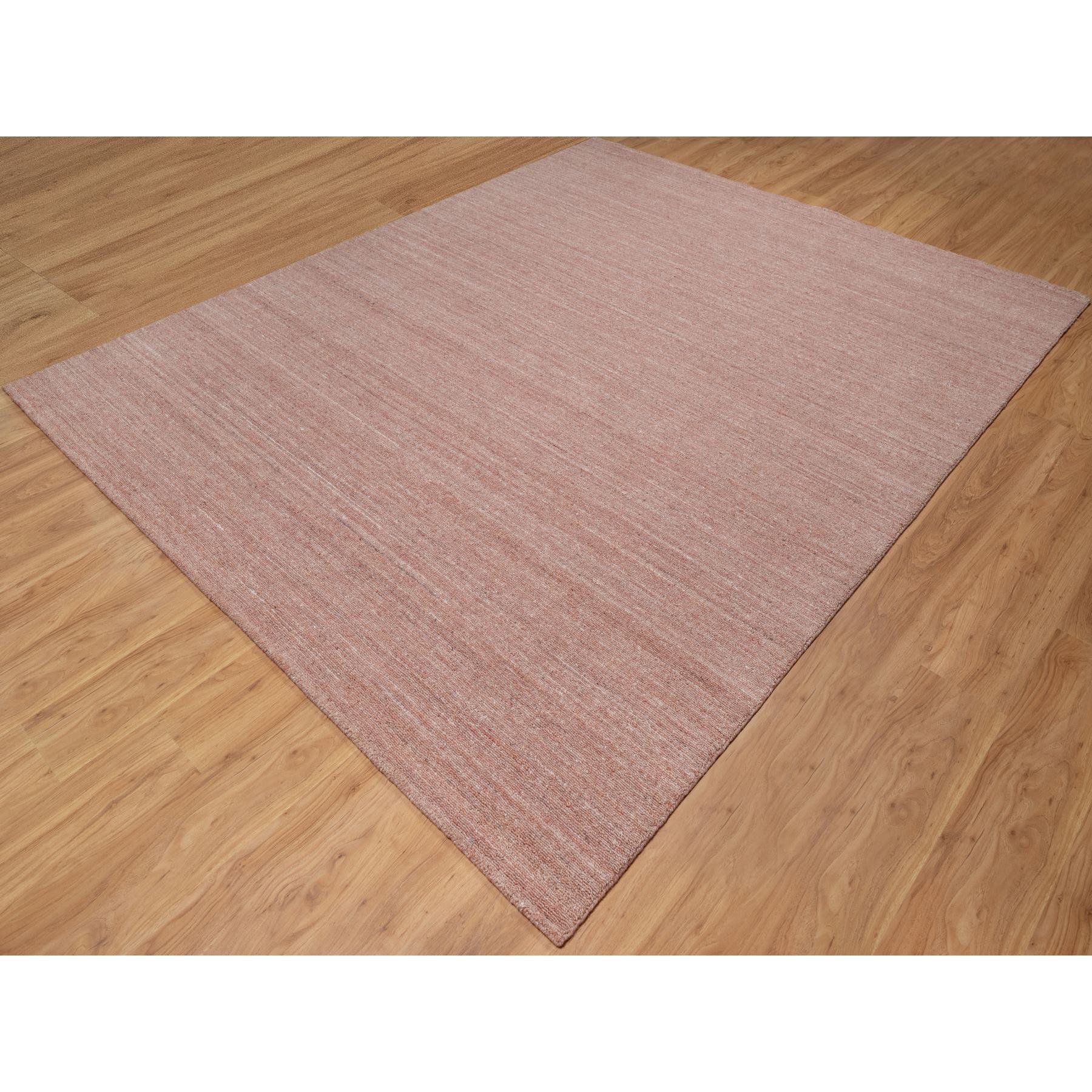 8'2"x10'1" Cedar Wood Pink, Plain Modern Striae Design, Hand Loomed, Soft to the Touch Pile, Pure Wool, Oriental Rug HR91197 - Image 3