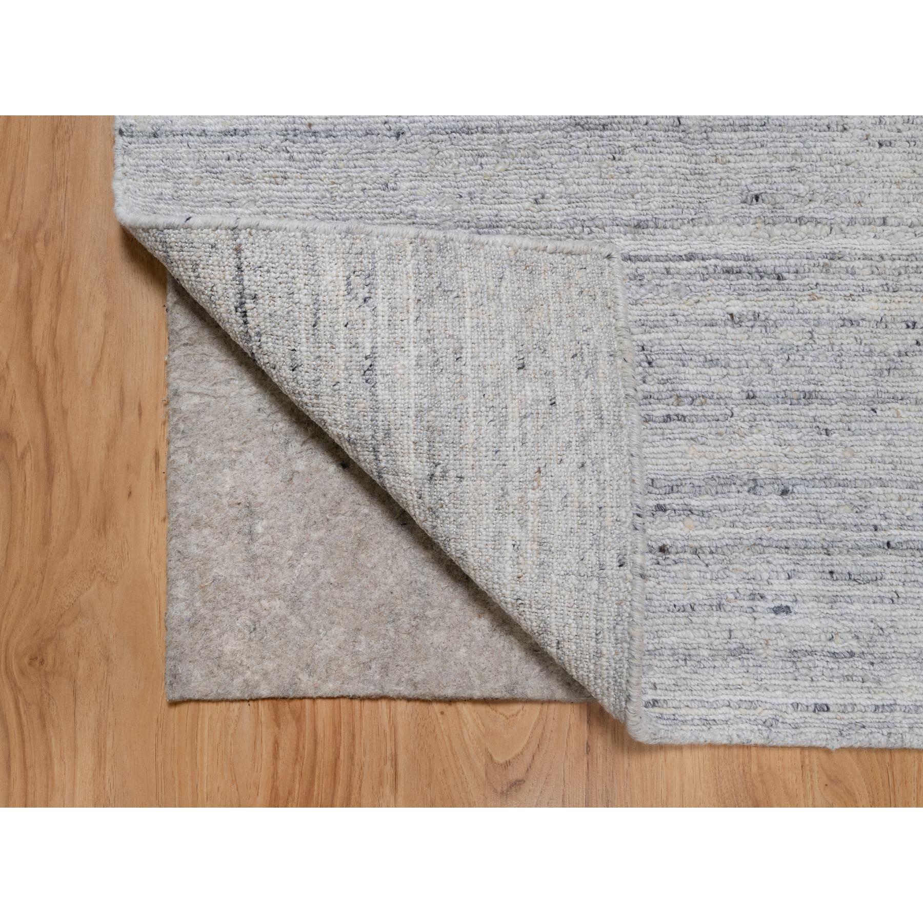 2'x3' Porcelain White, Hand Loomed, Plain Modern Striae Design, Soft Pile, Natural Wool, Mat, Oriental Rug HR91203 - Image 3