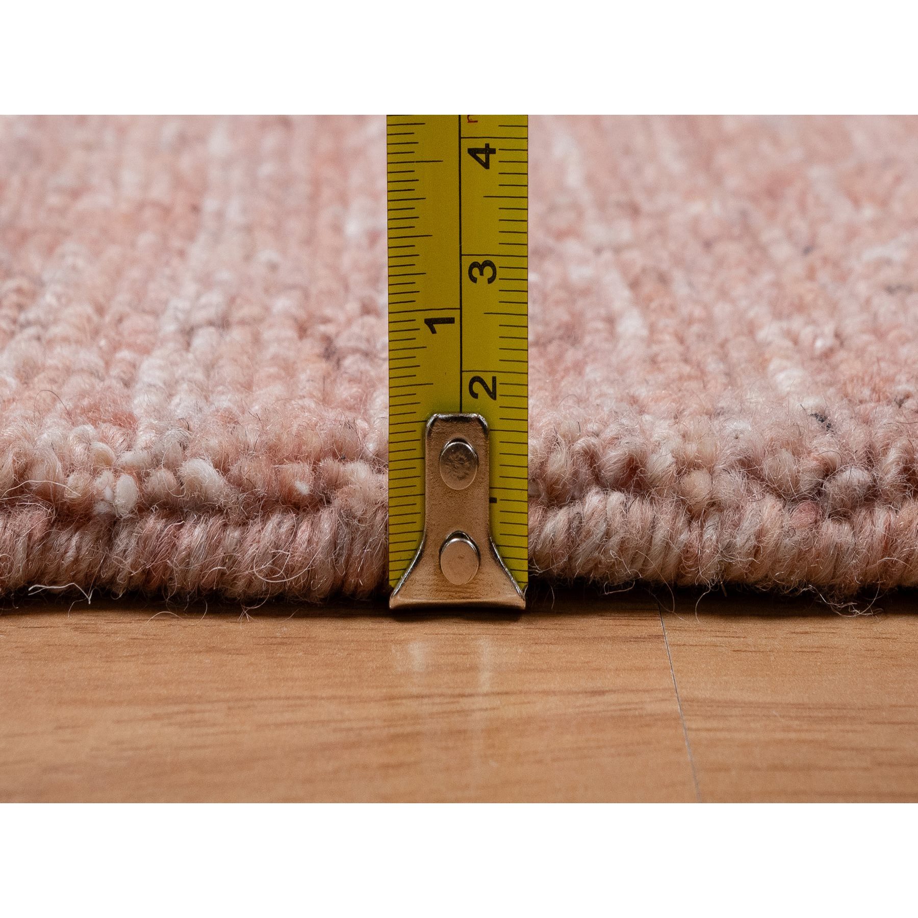 2'x3' Rose Pink, Soft to the Touch Pile, Pure Wool, Plain Modern Striae Design, Hand Loomed, Mat, Oriental Rug HR91205 - Image 7