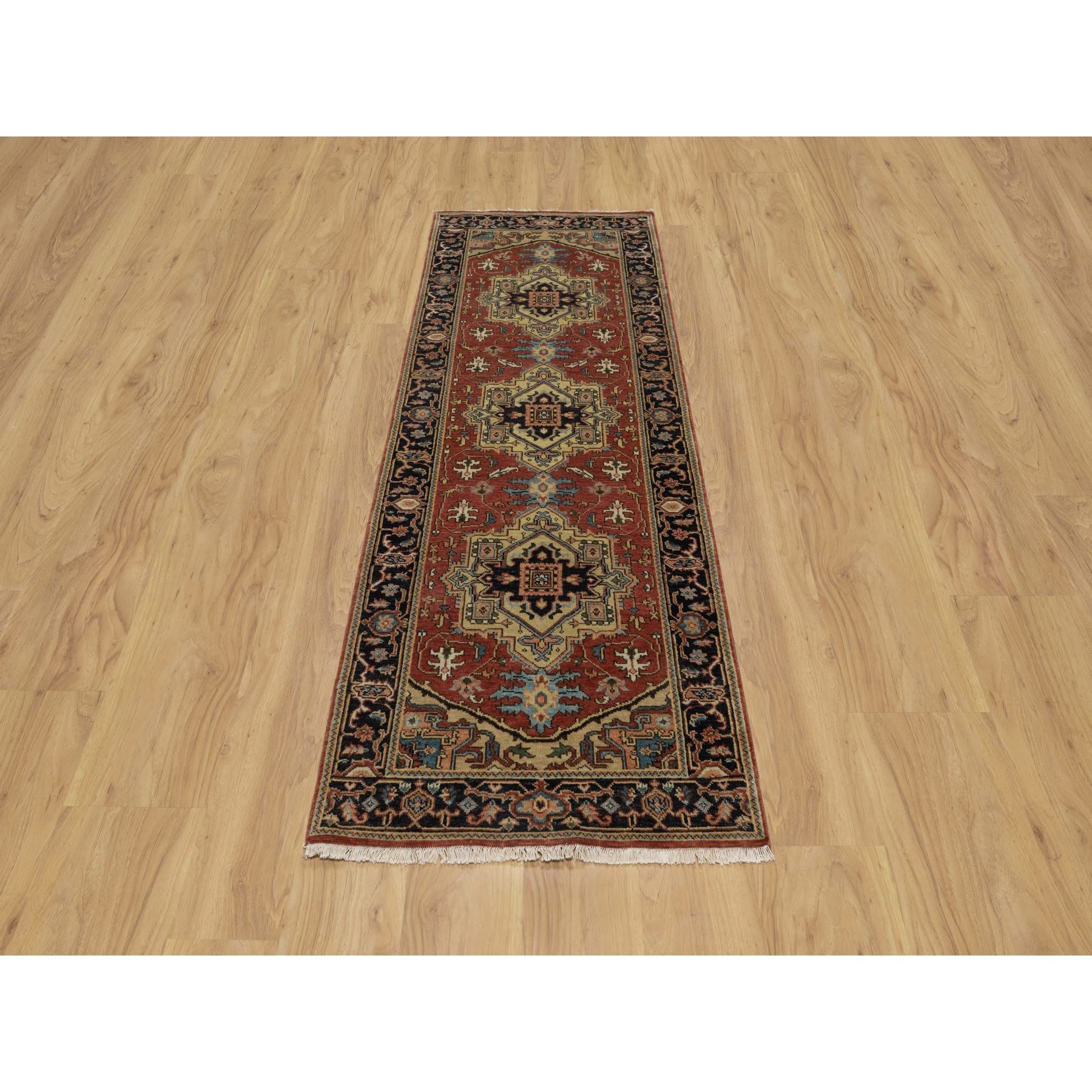 2'8"x8' Auburn Red, Heriz Revival with Medallion Design, Hand Spun New Zealand Wool, Densely Woven, Hand Knotted, Runner, Oriental Rug HR91244 - Image 2
