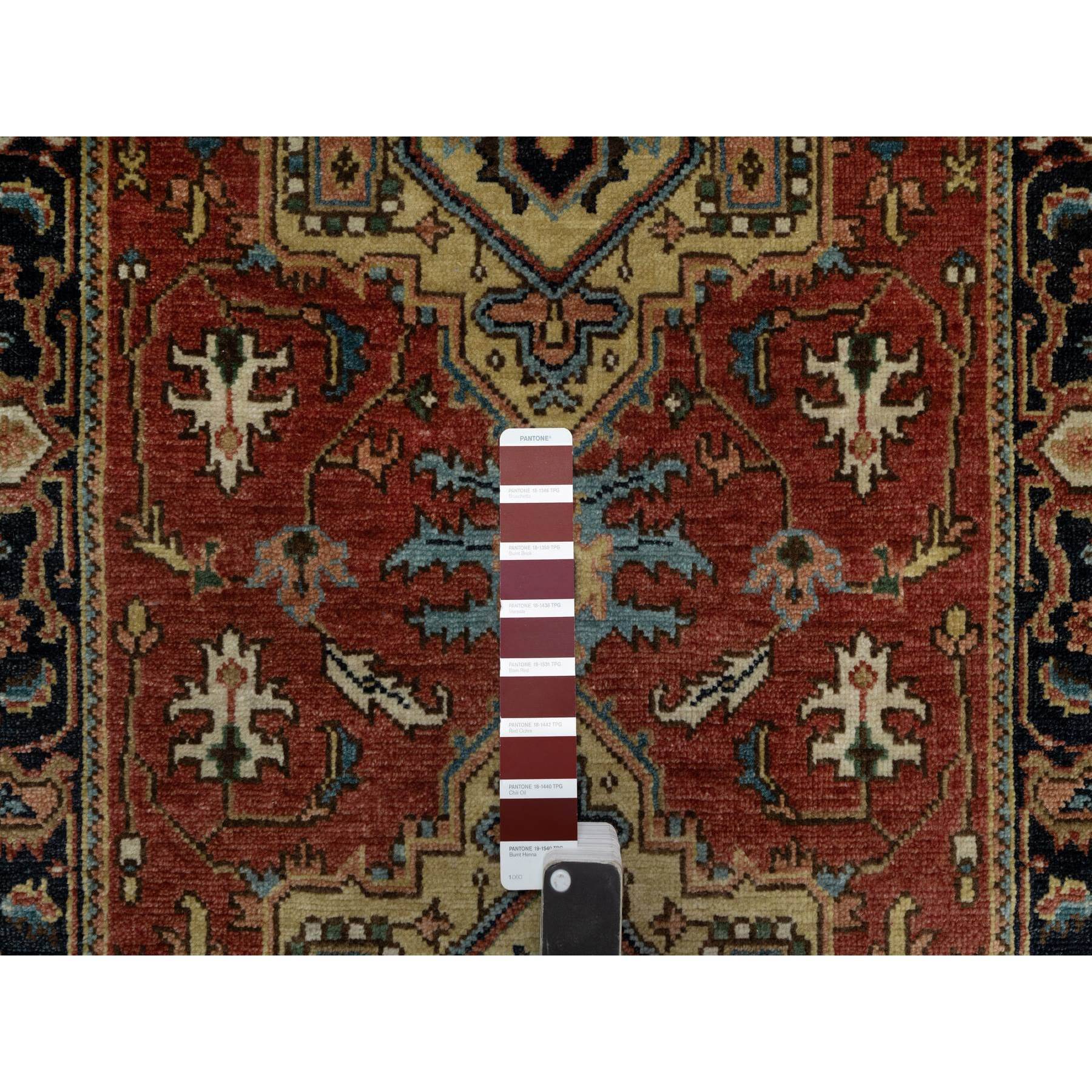 2'8"x8' Auburn Red, Heriz Revival with Medallion Design, Hand Spun New Zealand Wool, Densely Woven, Hand Knotted, Runner, Oriental Rug HR91244 - Image 4