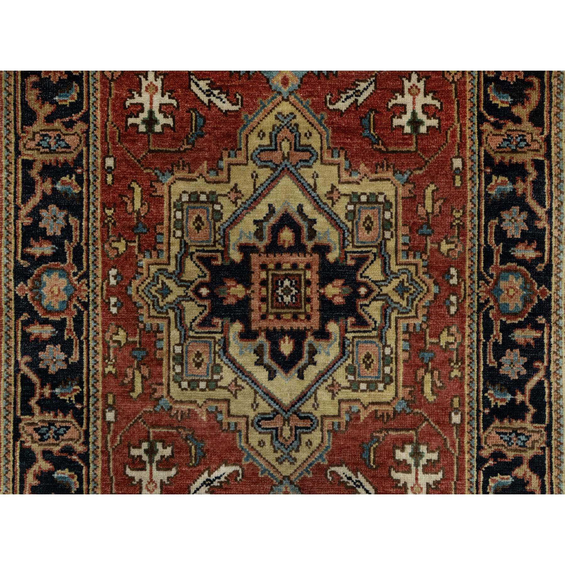 2'8"x8' Auburn Red, Heriz Revival with Medallion Design, Hand Spun New Zealand Wool, Densely Woven, Hand Knotted, Runner, Oriental Rug HR91244 - Image 5