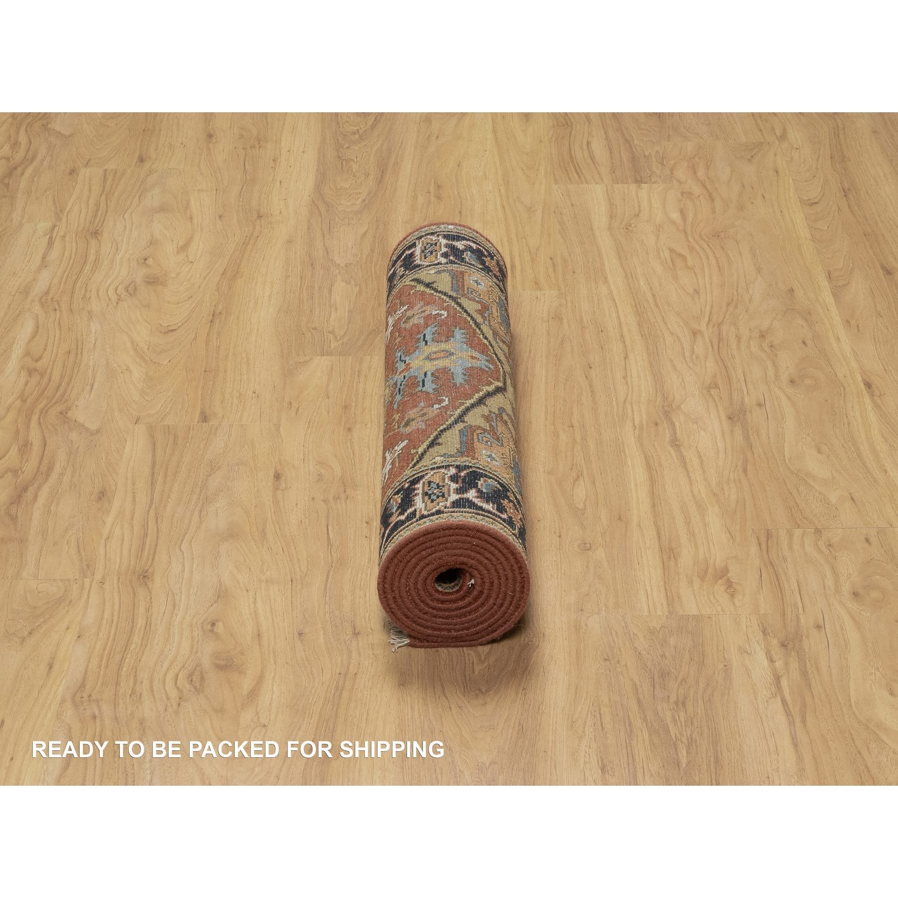 2'8"x8' Auburn Red, Heriz Revival with Medallion Design, Hand Spun New Zealand Wool, Densely Woven, Hand Knotted, Runner, Oriental Rug HR91244 - Image 6