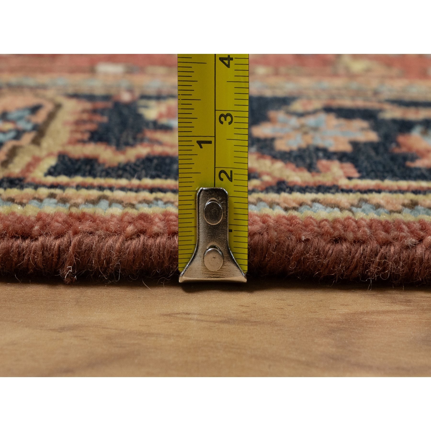 2'8"x8' Auburn Red, Heriz Revival with Medallion Design, Hand Spun New Zealand Wool, Densely Woven, Hand Knotted, Runner, Oriental Rug HR91244 - Image 7