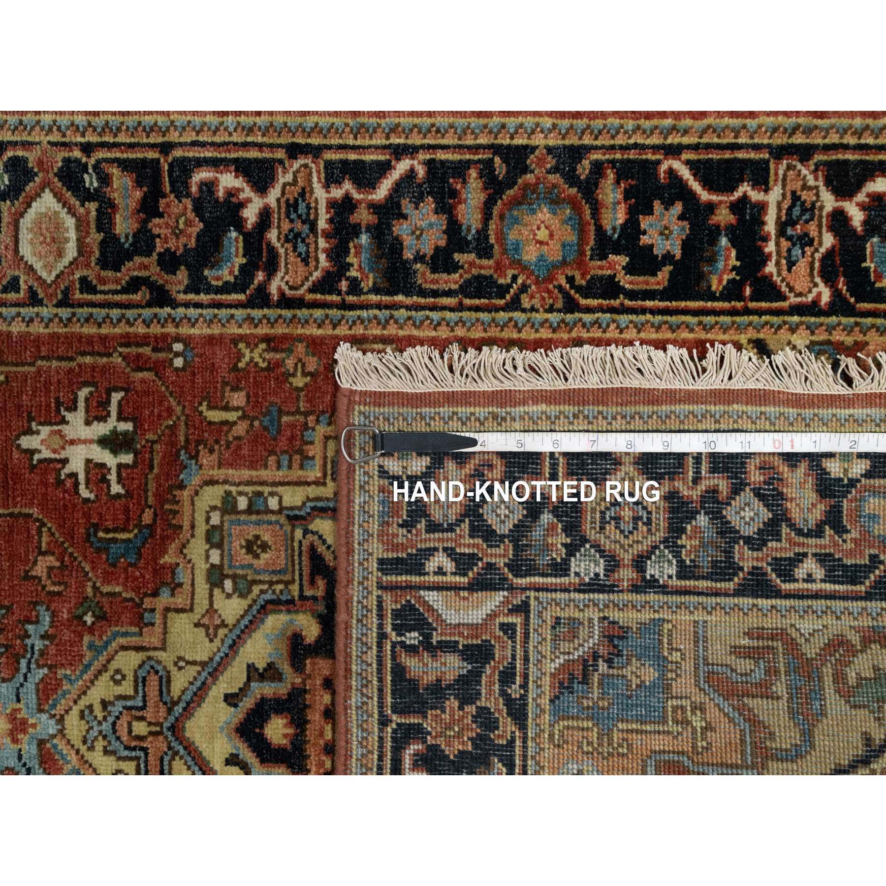 2'8"x8' Auburn Red, Heriz Revival with Medallion Design, Hand Spun New Zealand Wool, Densely Woven, Hand Knotted, Runner, Oriental Rug HR91244 - Image 8