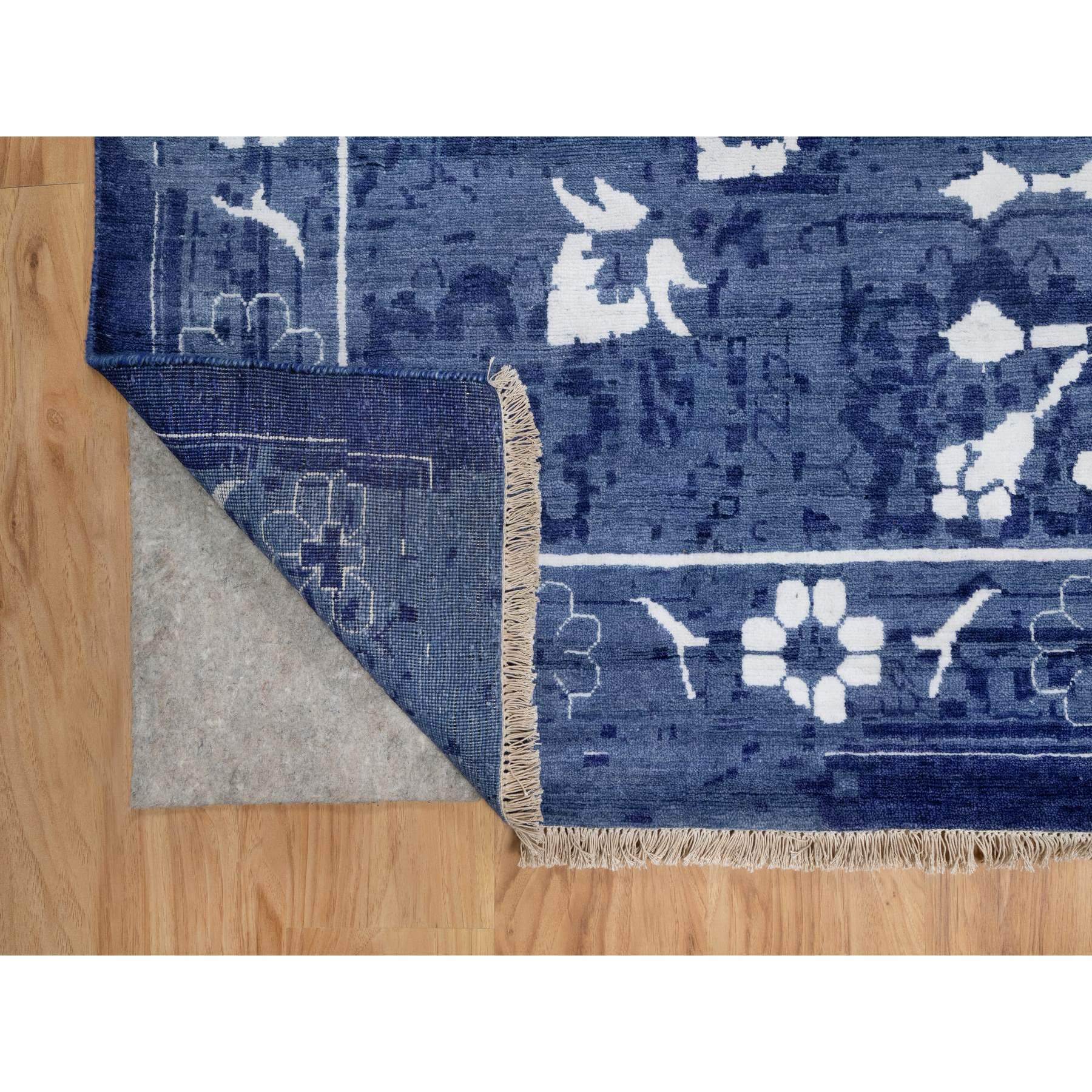 11'9"x15' Nova Blue with Ivory, Hand Knotted, Tone on Tone, Tabriz with All Over Leaf Motif, Wool and Silk, Oversized, Oriental Rug HR91265 - Image 4