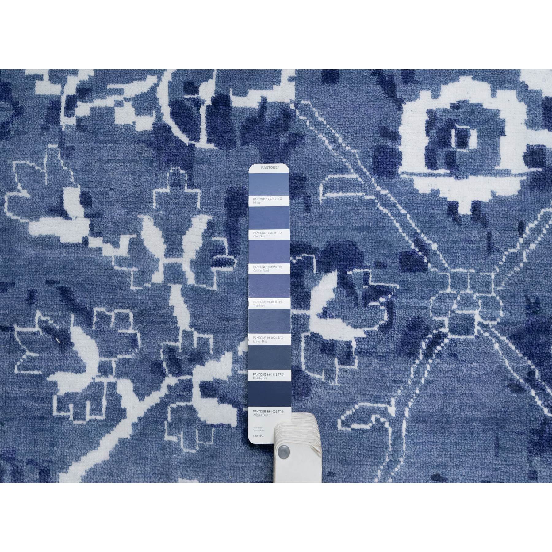 11'9"x15' Nova Blue with Ivory, Hand Knotted, Tone on Tone, Tabriz with All Over Leaf Motif, Wool and Silk, Oversized, Oriental Rug HR91265 - Image 7