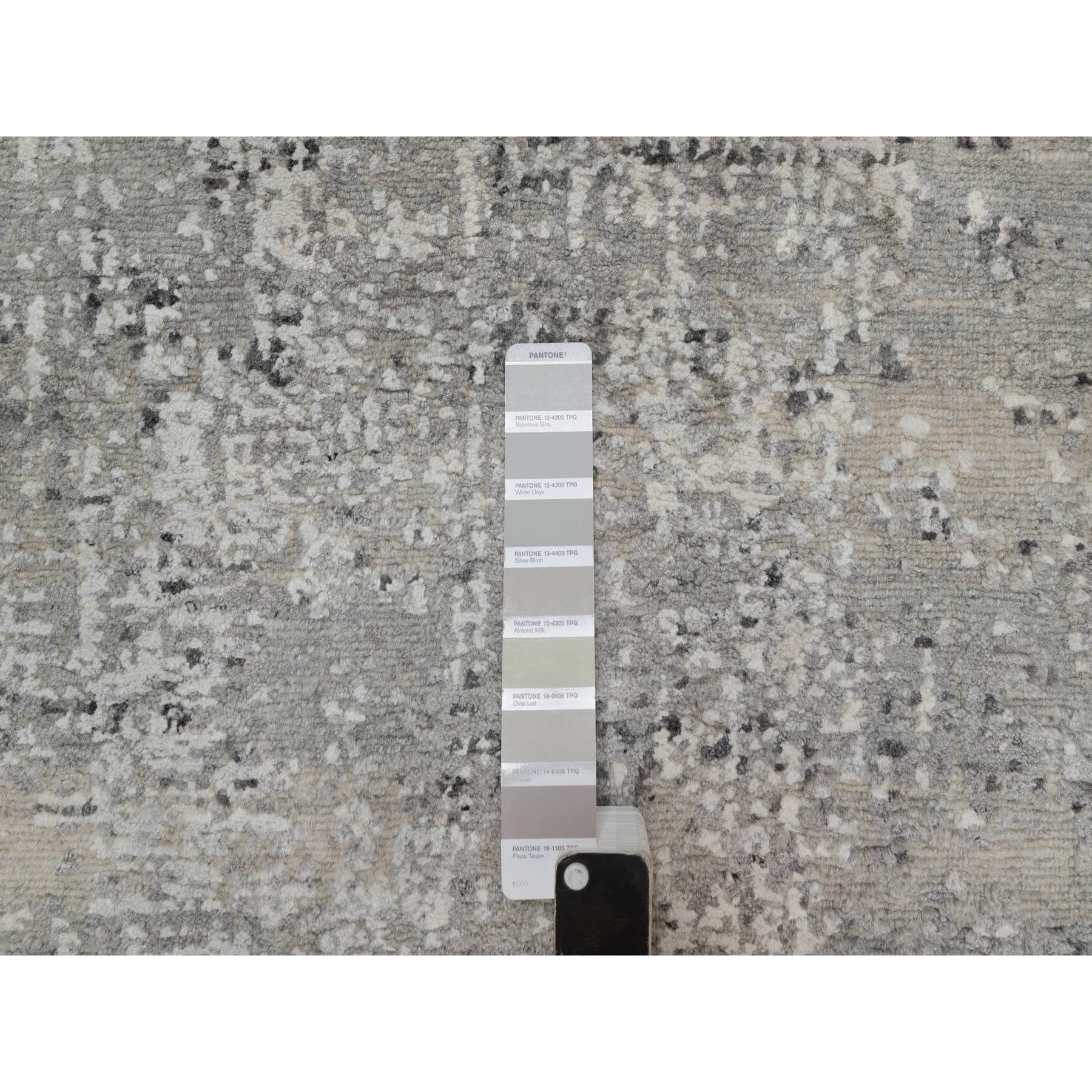 2'x3' Battleship Gray, Tone on Tone, Modern Design, Hand Spun Undyed Natural Wool, Hand Knotted, Mat, Oriental Rug HR91271 - Image 4