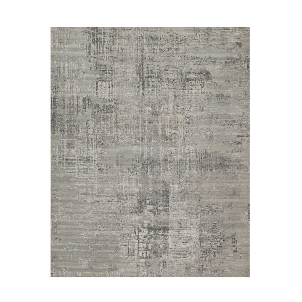 8'2"x10'1" Medium Gray, Modern Design, Tone on Tone, Hand Spun Undyed Natural Wool, Hand Knotted, Oriental Rug HR91282