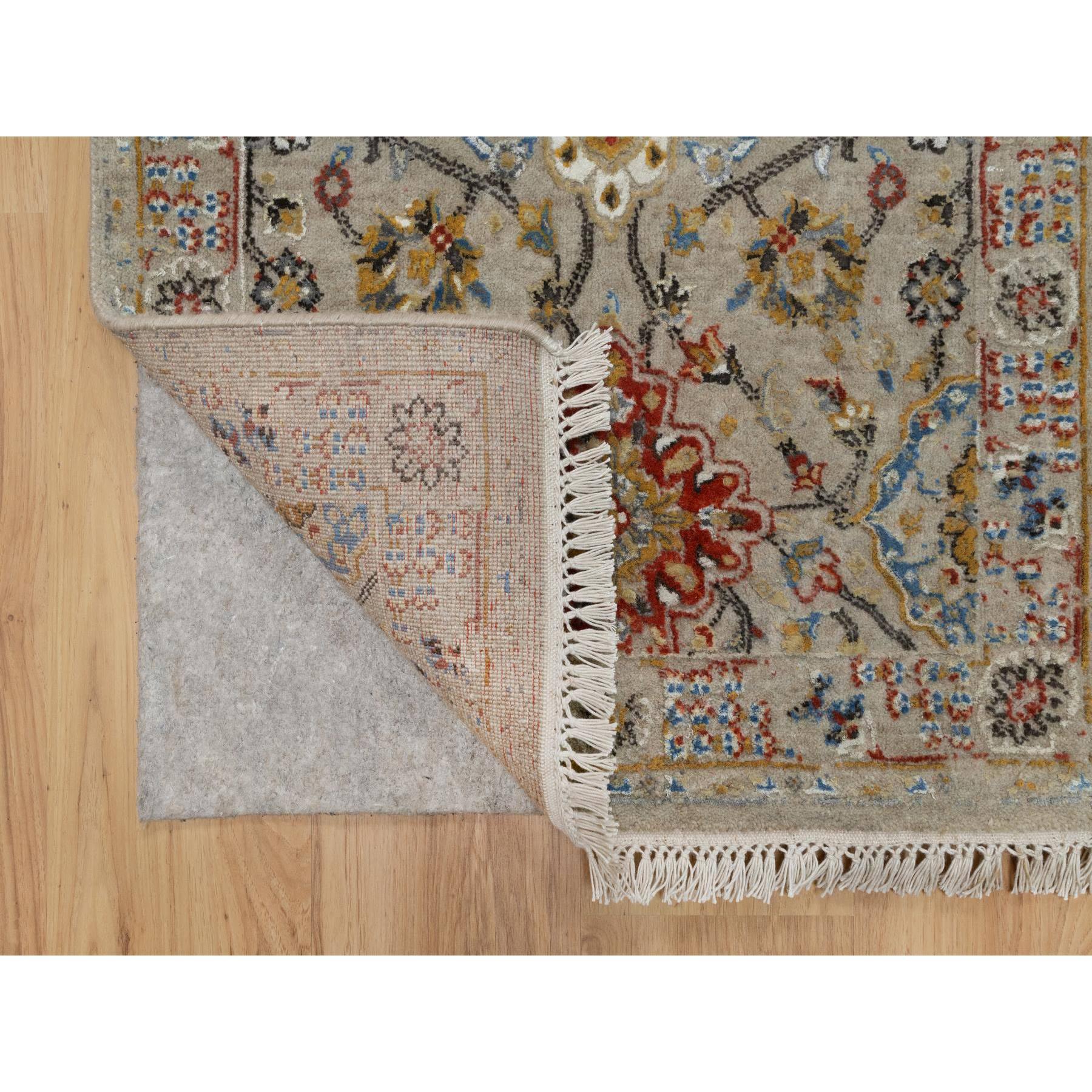 2'6"x11'10" Desert Sand Brown, THE SUNSET ROSETTES with Soft Colors, Hand Knotted, Wool and Pure Silk, Runner, Oriental Rug HR91287 - Image 3