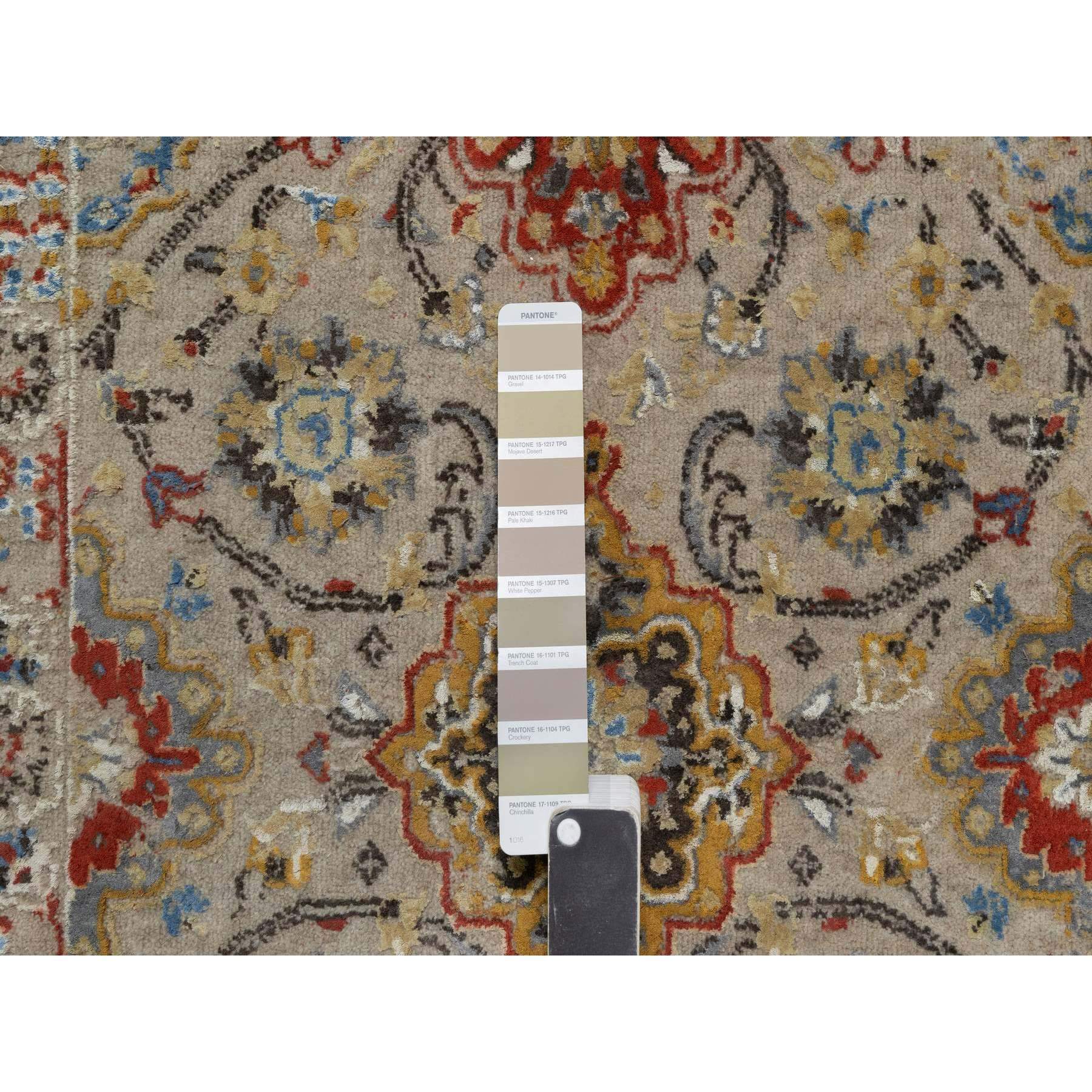 2'6"x11'10" Desert Sand Brown, THE SUNSET ROSETTES with Soft Colors, Hand Knotted, Wool and Pure Silk, Runner, Oriental Rug HR91287 - Image 4
