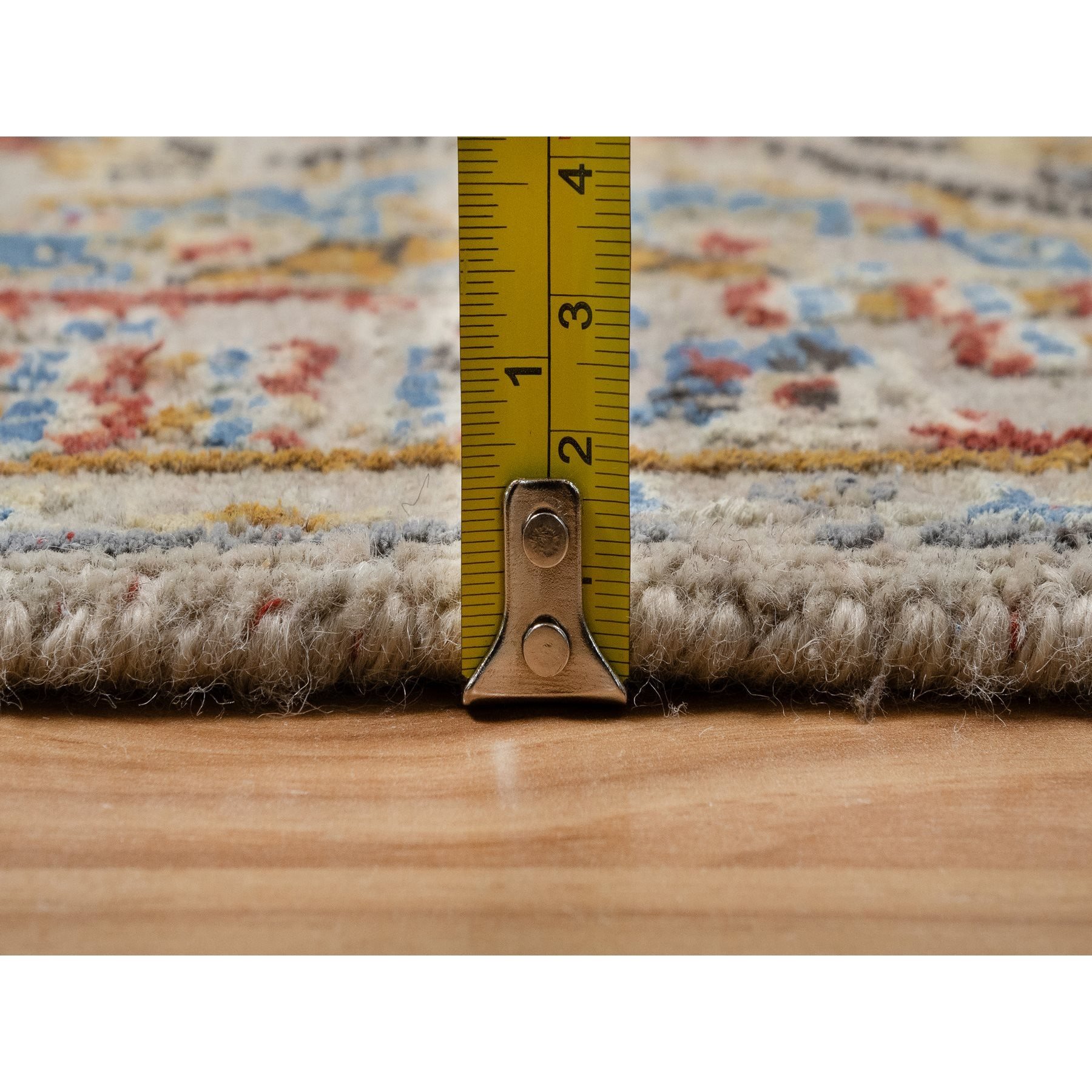 2'6"x11'10" Desert Sand Brown, THE SUNSET ROSETTES with Soft Colors, Hand Knotted, Wool and Pure Silk, Runner, Oriental Rug HR91287 - Image 7